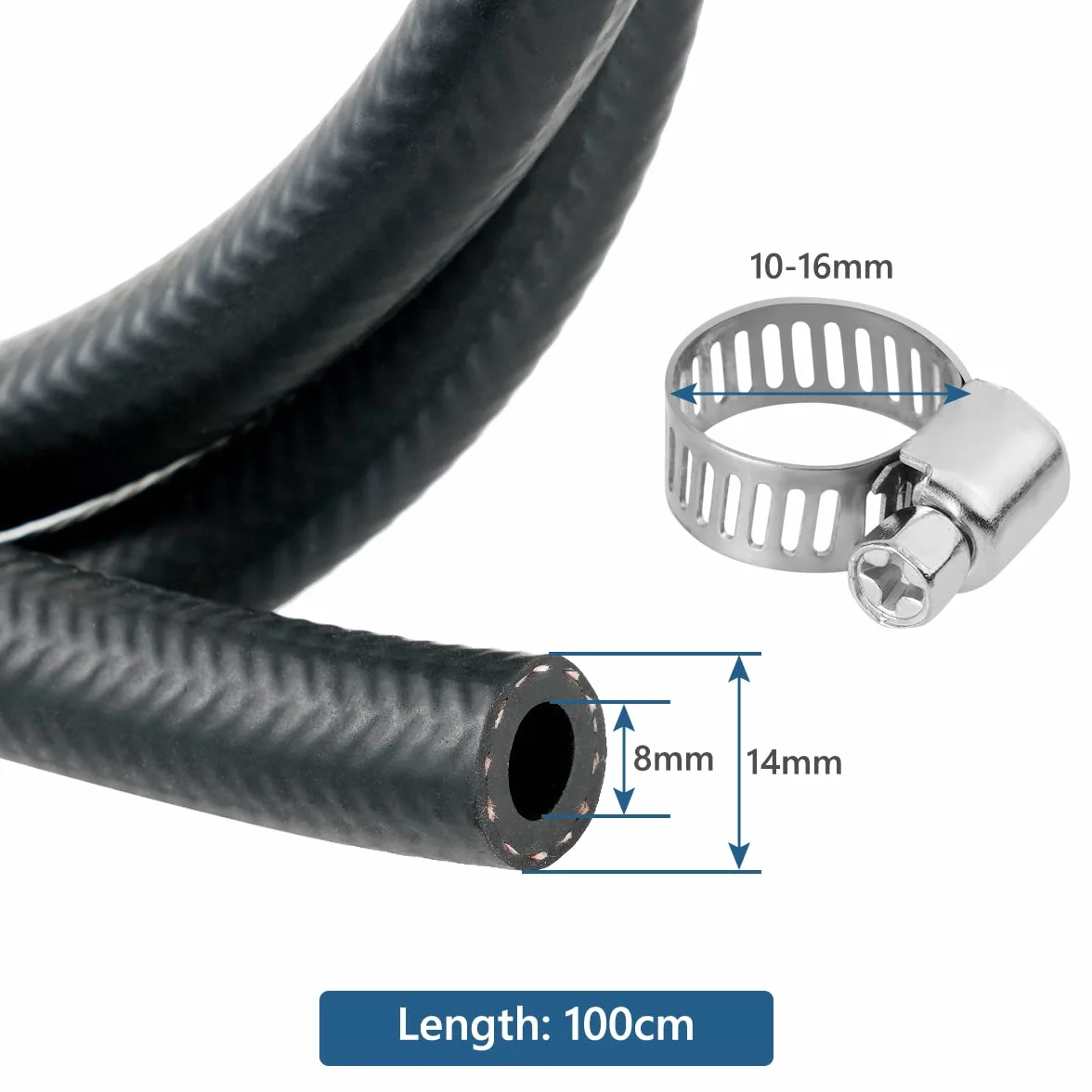 URAQT Mangueras de Combustible 100 cm 8 mm Manguera Combustible Línea de Combustible Kit de Tubo Gasolina con 6 Piezas Acero inoxidable Abrazadera de Manguera…