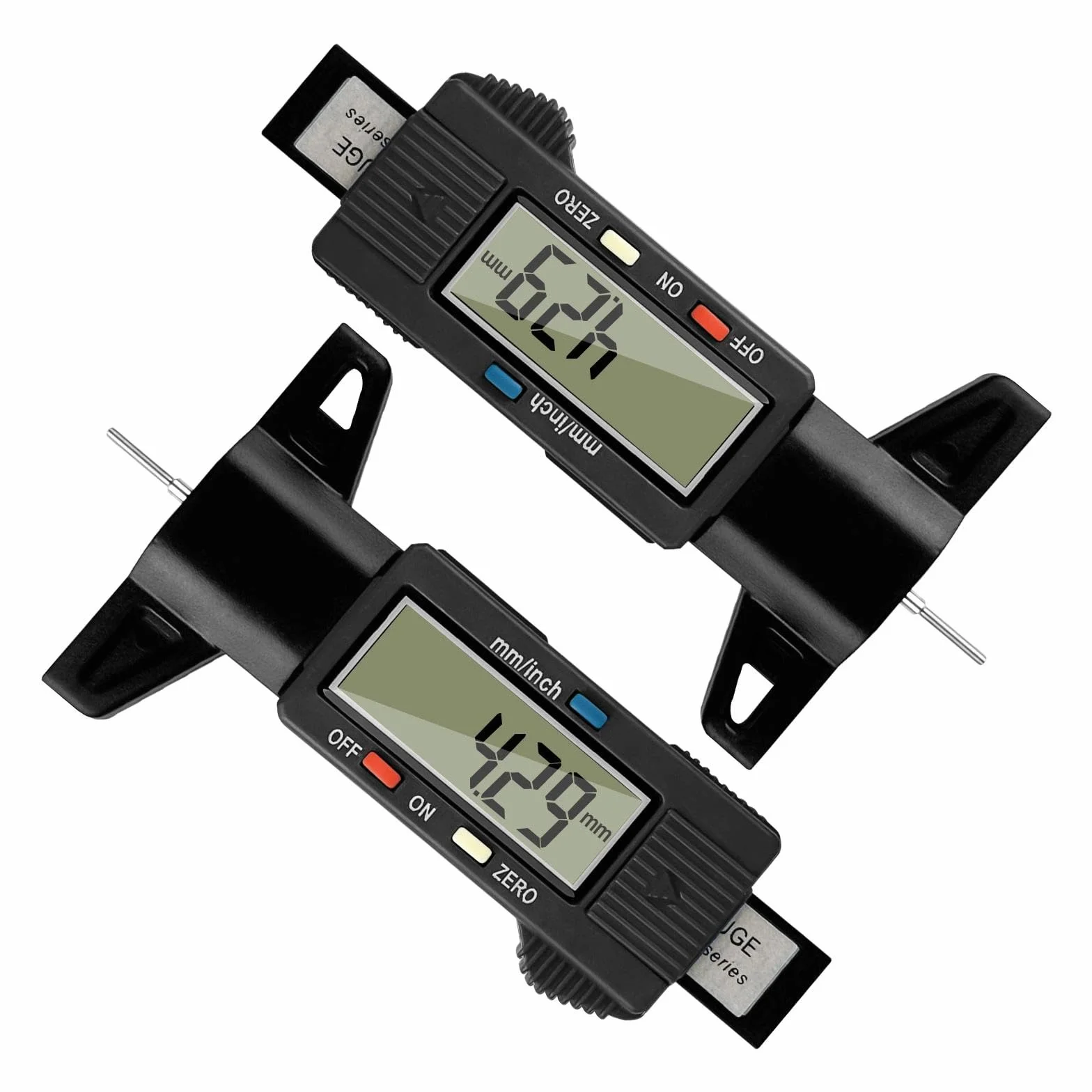 Gvolatee 2 piezas Digital Medidor Profundidad Neumaticos, Medidor de Profundidad de los Neumáticos con Pantalla LCD, Medidor Banda de Rodadura de Neumáticos para Coches Furgonetas Camiones Motocicleta