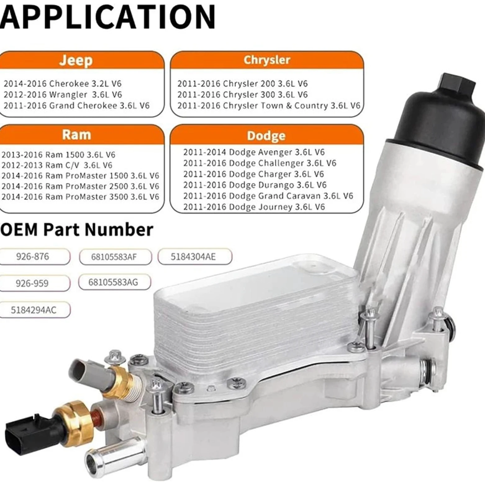 68105583AF Compatible con Jeep Grand Cherokee, Dodge Journey, Challenger, Charger, Ram 3.6L V6 Compatible con Chrysler 200 300. Sello de filtro de aceite. Juego de juntas