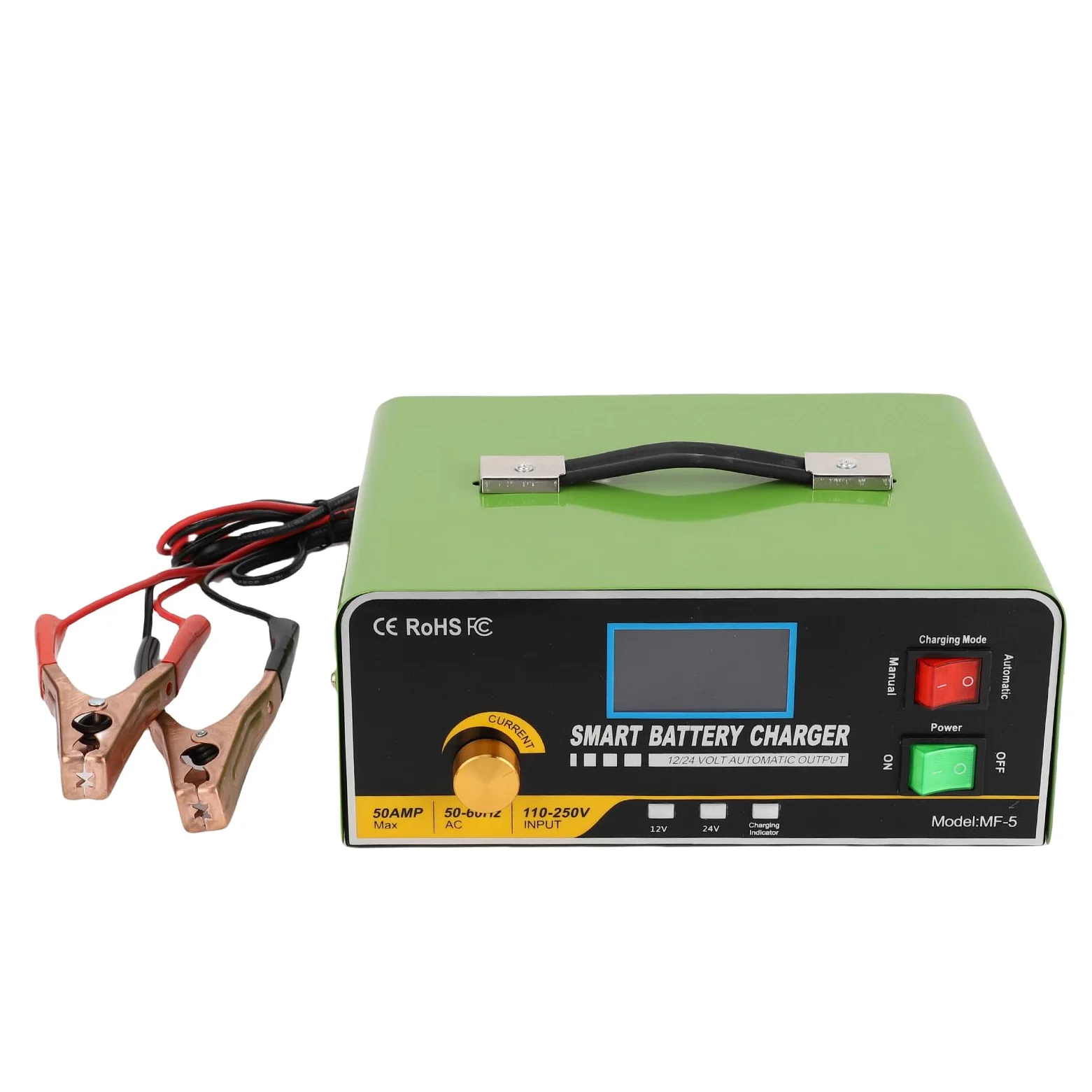 Cargador de Batería Inteligente 12V 50A 24V 30A Mantenedor y Desulfatador Completamente Automático para Baterías Marinas de Automóviles, Barcos, Vehículos Recreativos con Pantalla (Enchufe
