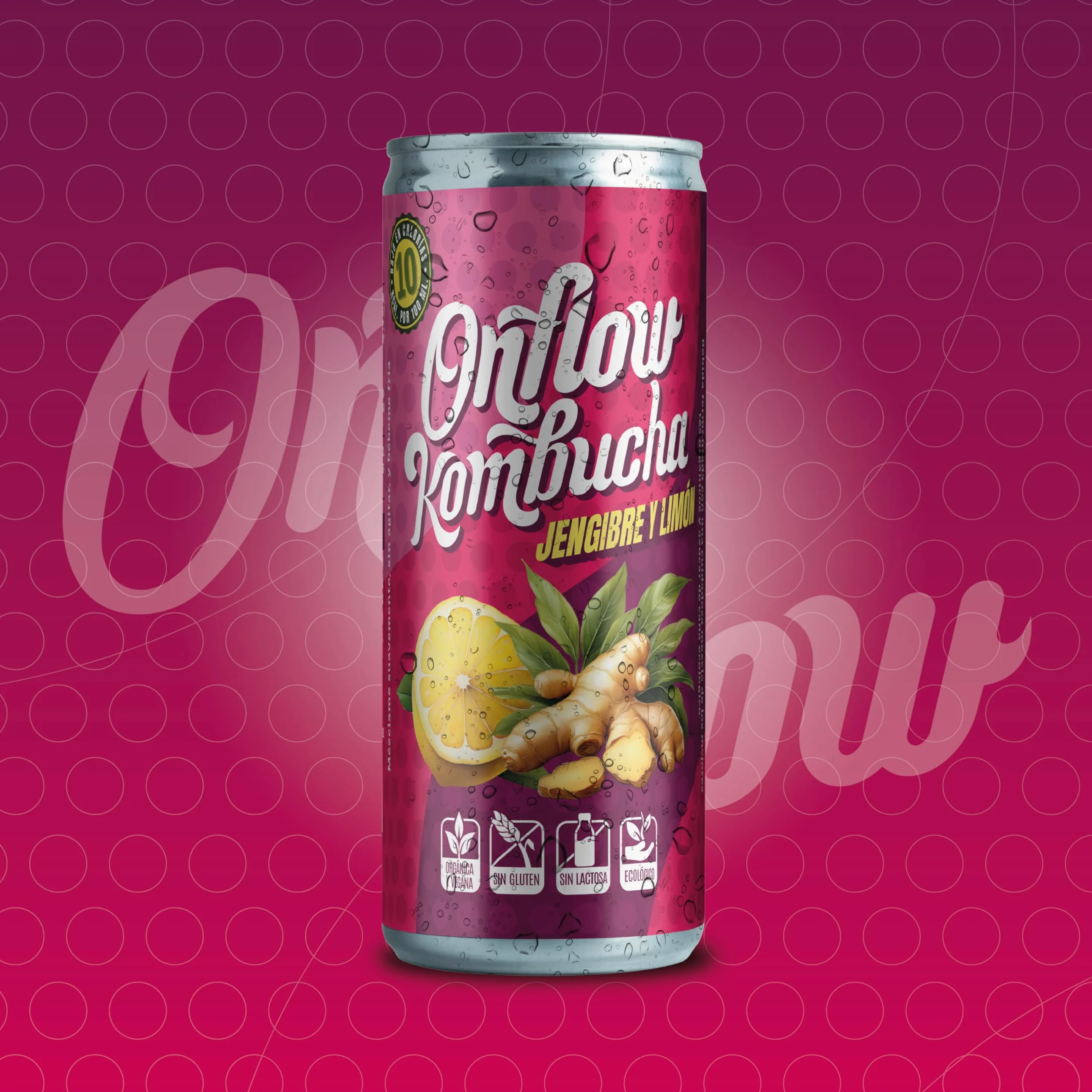 Kombucha Natural Onflow Sin Azúcar Sabor Frutos Rojos Pack 12 Latas x 250 ML