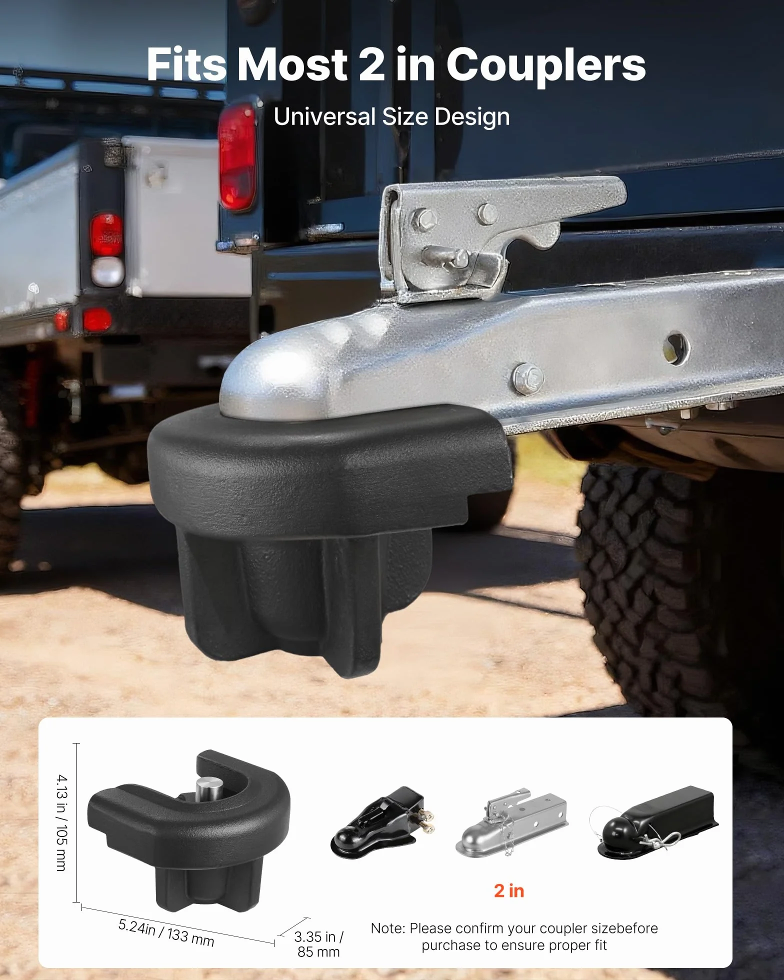 VEVOR Candado para Enganche de Remolque, para Acopladores de 5,08 cm, con 3 Llaves, Resistente a la Palanca y a los Impactos, Apto para Autocaravanas, Barcos, Vehículos Todoterreno y Remolques
