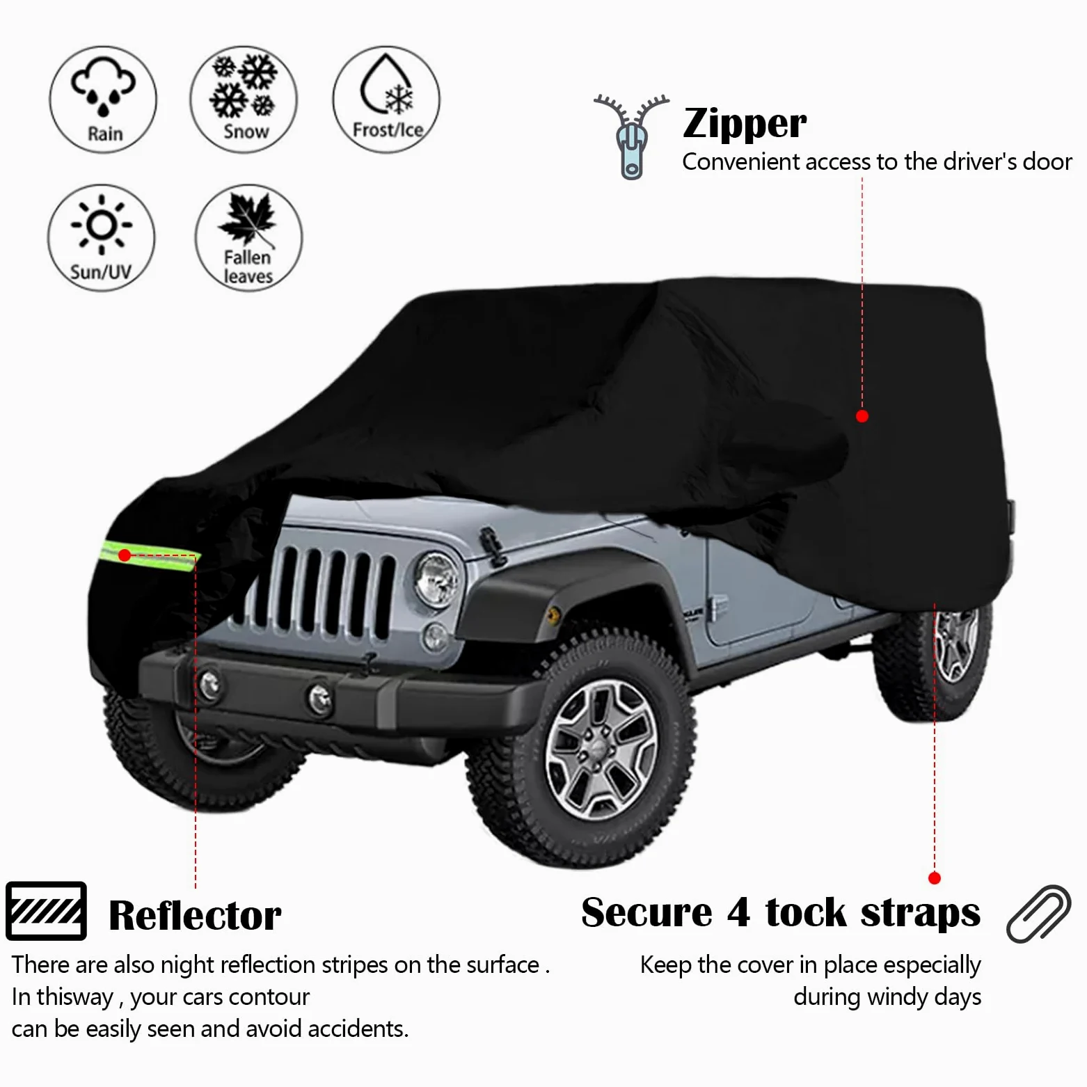 Funda para Coche, Funda Impermeable para Coche para Jeep Wrangler De 4 Puertas, Anti UV, Funda para Coche Interior Y Exterior para Cj Yj Tj Y Jk Funda para Invierno Y Verano para Todo Tipo De Clima