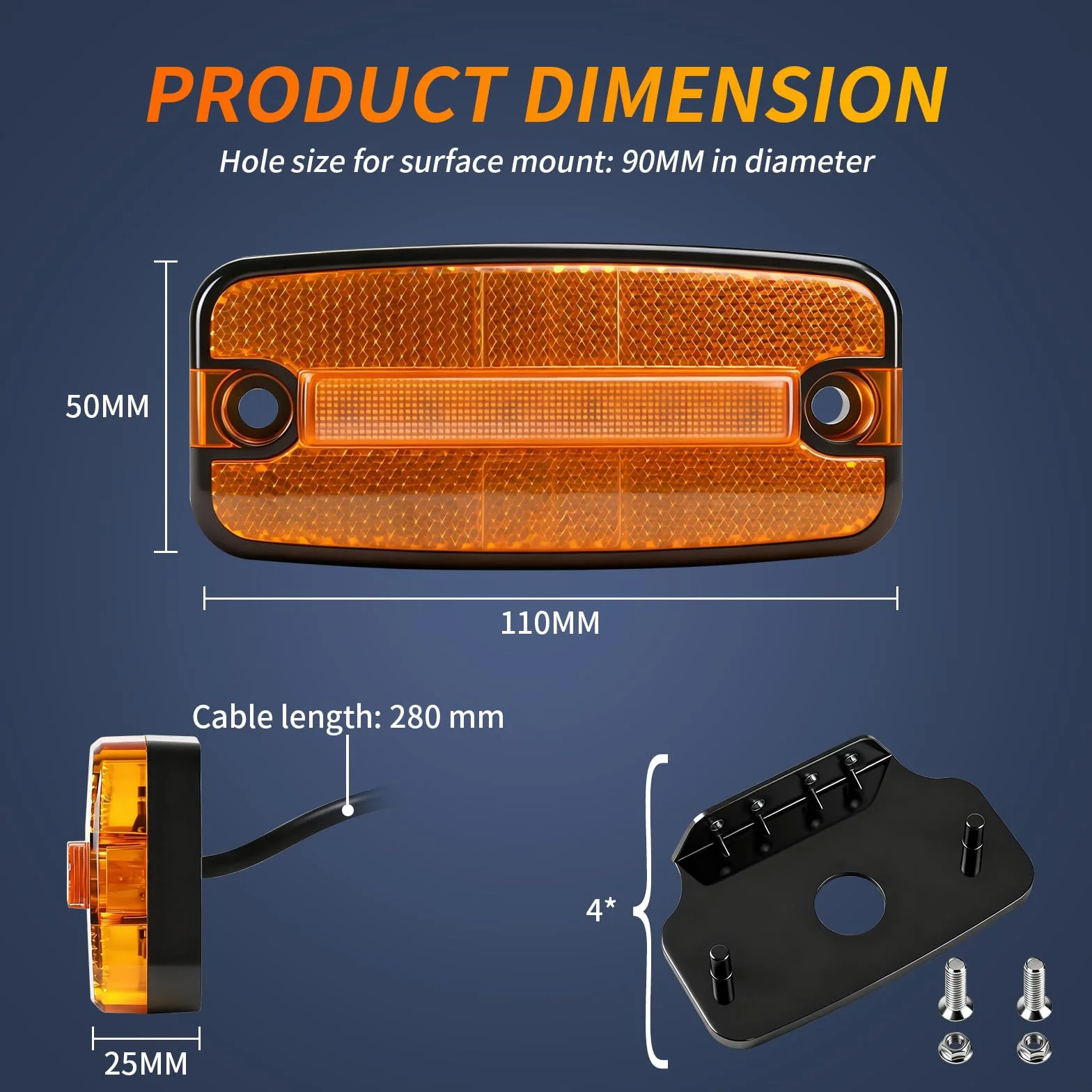 4x Luces Laterales LED Naranjas, 12V/24V impermeables IP65 con soporte, con certificación ECE R10, para remolques, furgonetas, caravanas y camiones