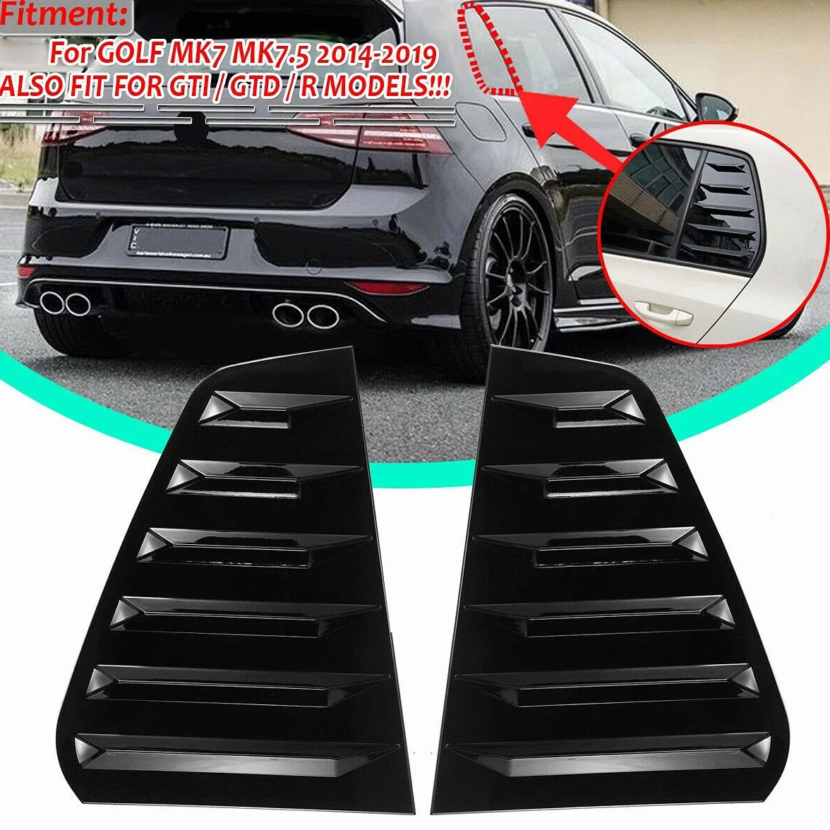 Persianas de Ventana Lateral Trasera de Coche, para Golf 7 R 7 7,5 2013-2020 Persianas de Ventana de Estilo de Carreras Cubierta de VentilacióN de Aire Negro