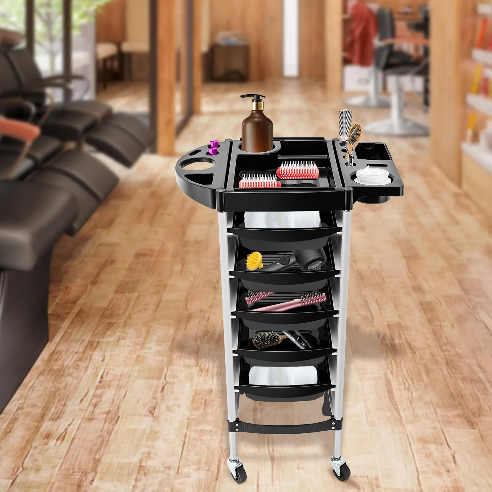 MINRS Carrito de peluquería 52x36x90 cm 5 cajones extensibles blanco