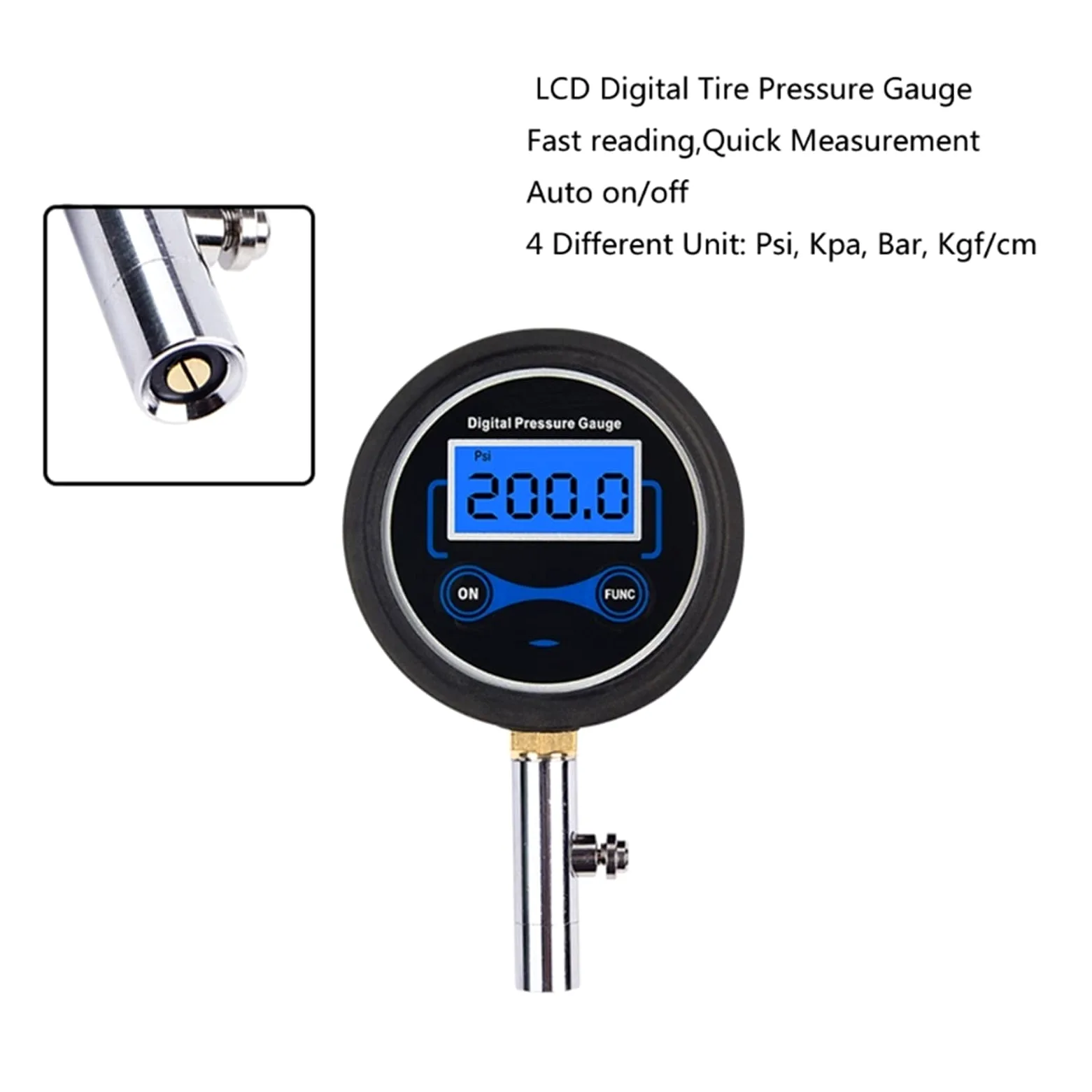 Inflador de neumáticos de Aire para Bicicleta de Coche con manómetro Digital de presión LCD de 200 PSI (A)
