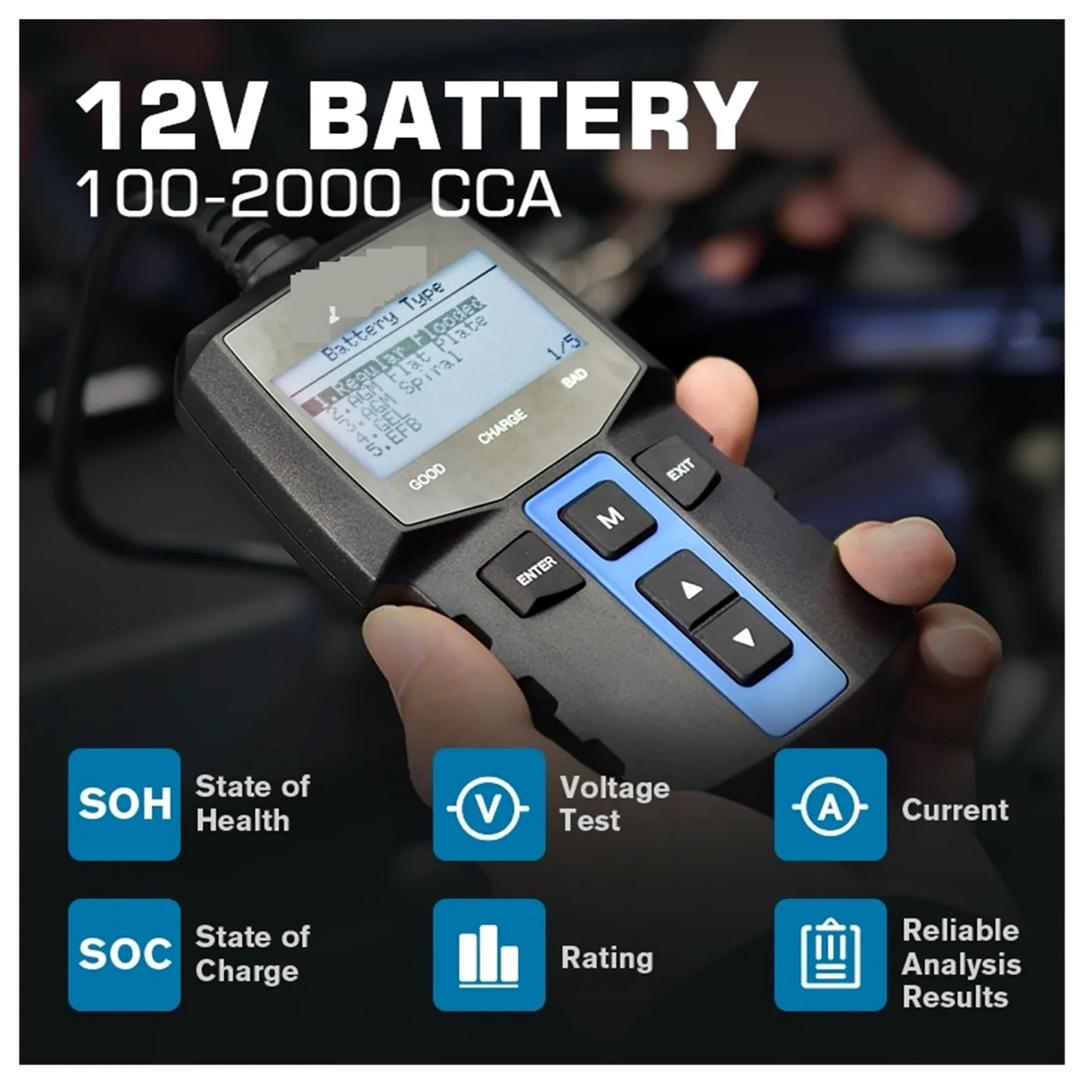 Comprobador de baterias, Probador de batería de coche BT100, probador de batería de diagnóstico automotriz Digital, herramienta de escáner de carga de arranque de vehículo