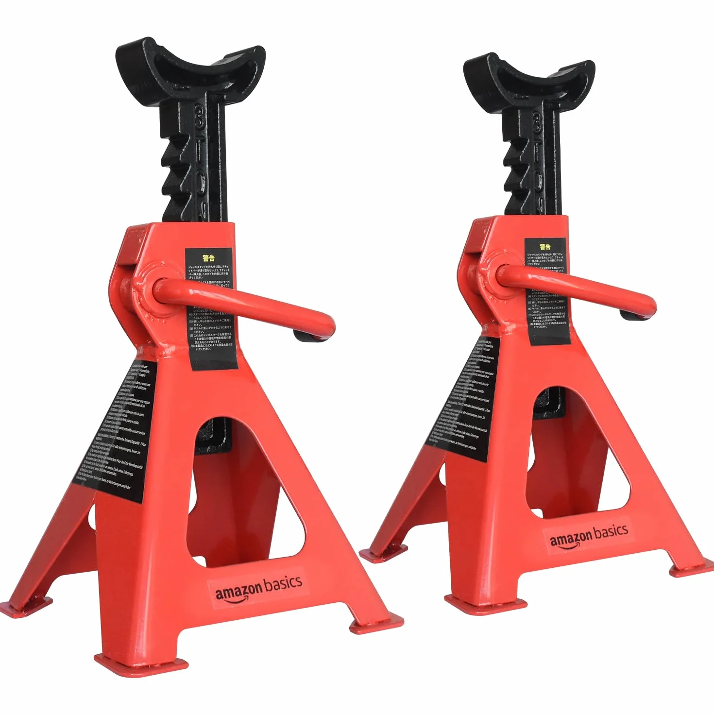 Amazon Basics Gatos estabilizadores, de acero, Capacidad de 3 toneladas (2.7 toneladas métricas) - 1 par, Negro y rojo