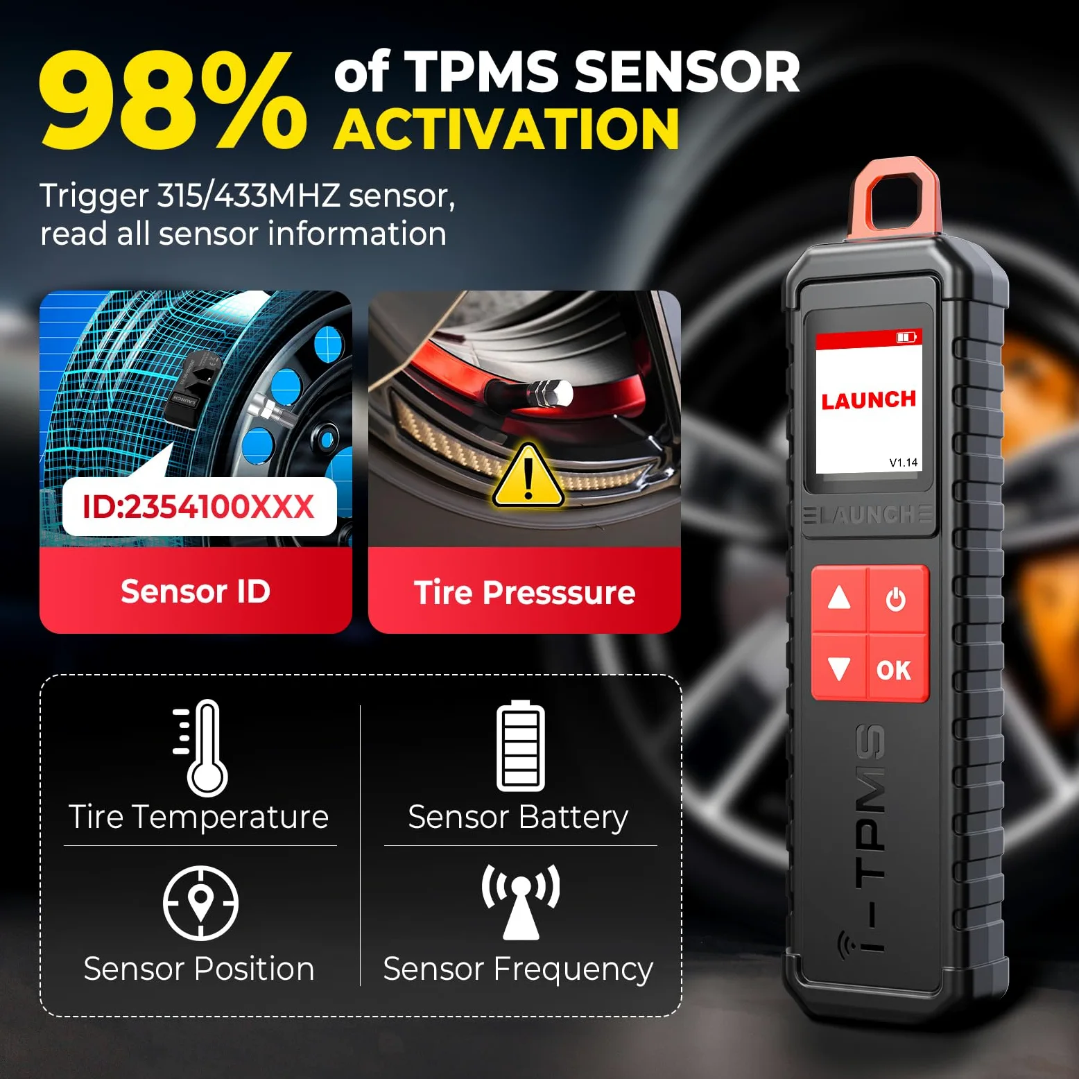 LAUNCH X431 i-TPMS Sensores de Presión de Neumáticos, Activar/Nuevo Aprender/Programar Detector de Presión de Neumáticos, Herramienta de Diagnóstico de TPMS Funciona con X431 V+/Pros V/Pad VII