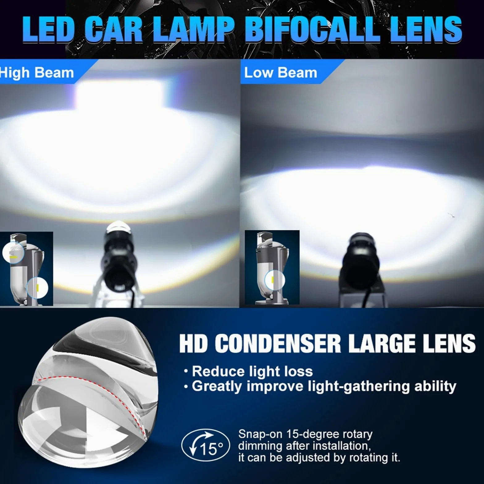 REPYL 120W 30000LM Auto lámpara Mini lente LED H4 9003 HIB2 bombillas faro coche motocicleta doble proyector Len LED automotriz Moto 12V 24V (Color : A83 2pcs, Size : RHD_H4/9003/HB2 HI/LO)