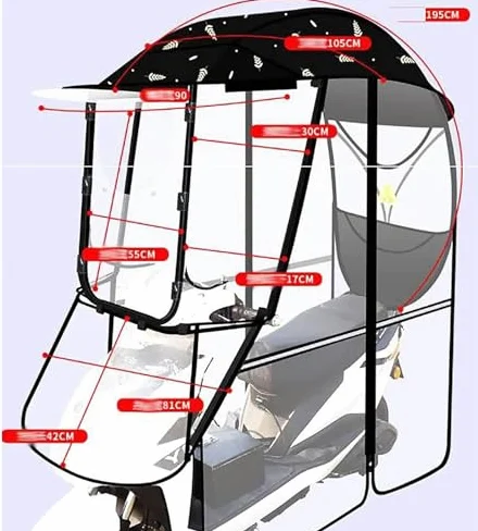Paraguas para Scooter, Cubierta Universal Totalmente Cerrada e Impermeable, Protección contra Sol y Lluvia para Scooters Eléctricos, Diseño Plegable para Uso y Almacenamiento Fácil