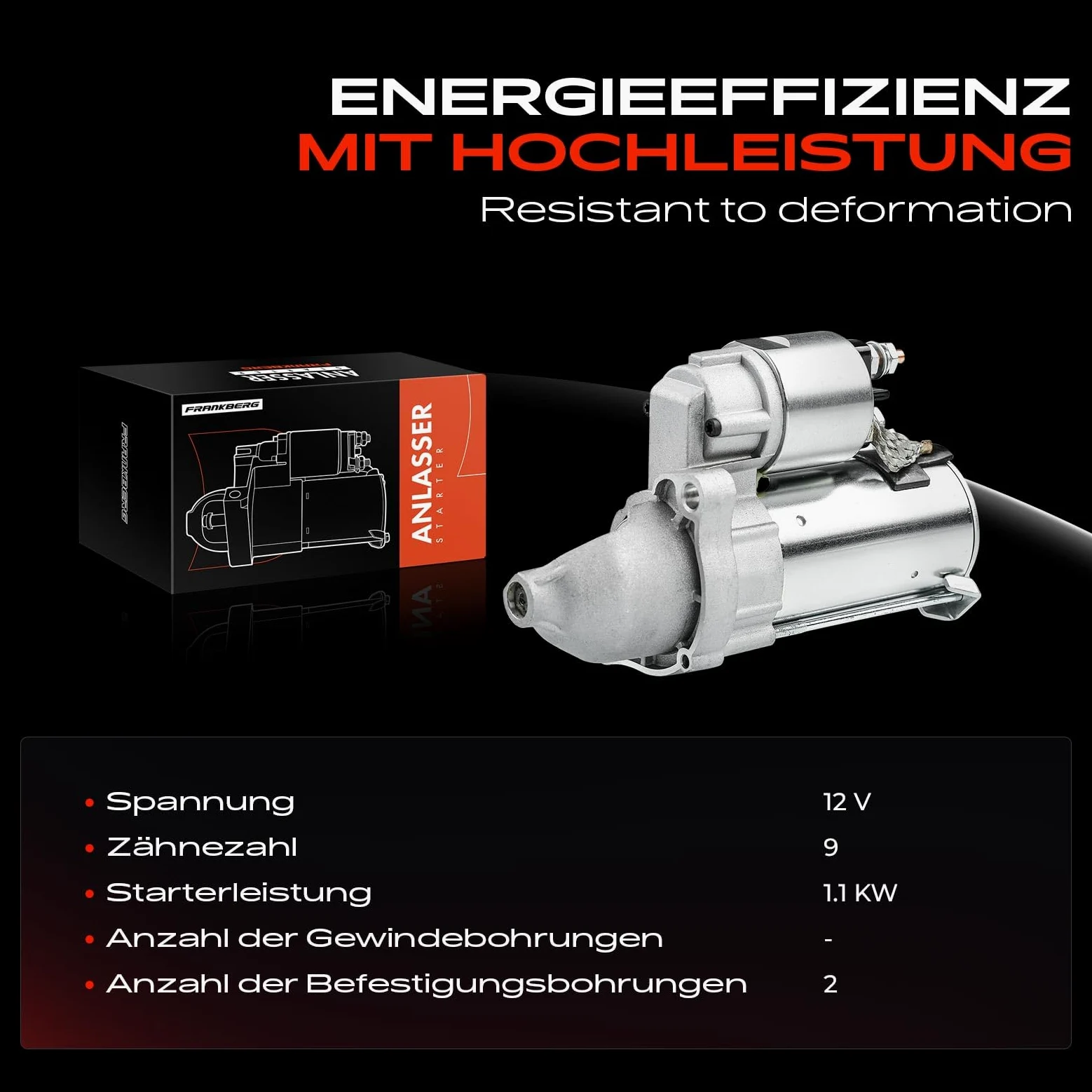 Frankberg Motor de arranque 1 1 kW 12 V 9 dientes TS12E30 18917N | Compatible con: R 1200 GS R 1200 GS 08 K25 R nineT R nineT 16 K21