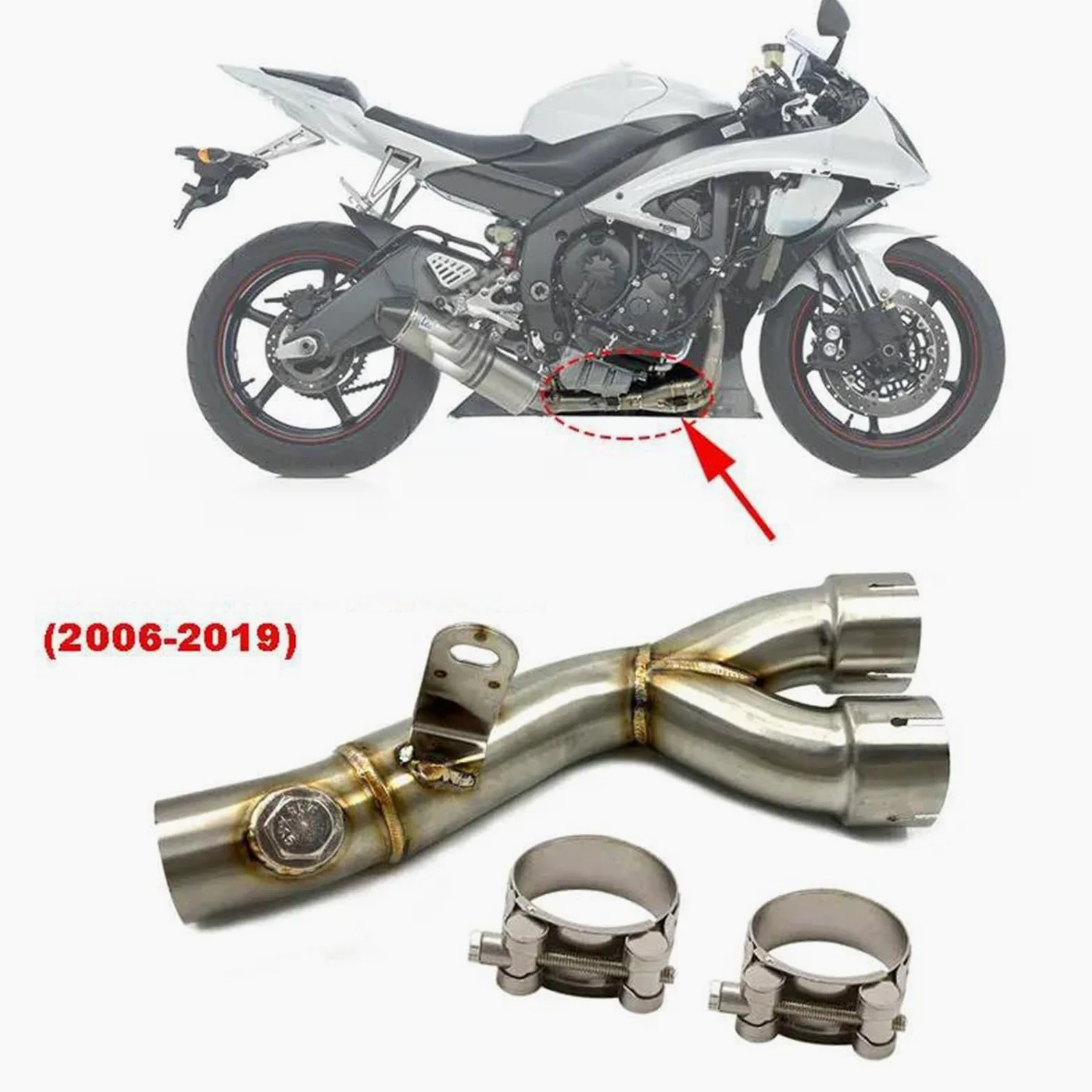 Genérico Silenciador de Escape Silenciador De Escape con Conexión De Tubo Intermedio En Y Motocicleta para Y&amaha R6 para YZF R6 2006-2019