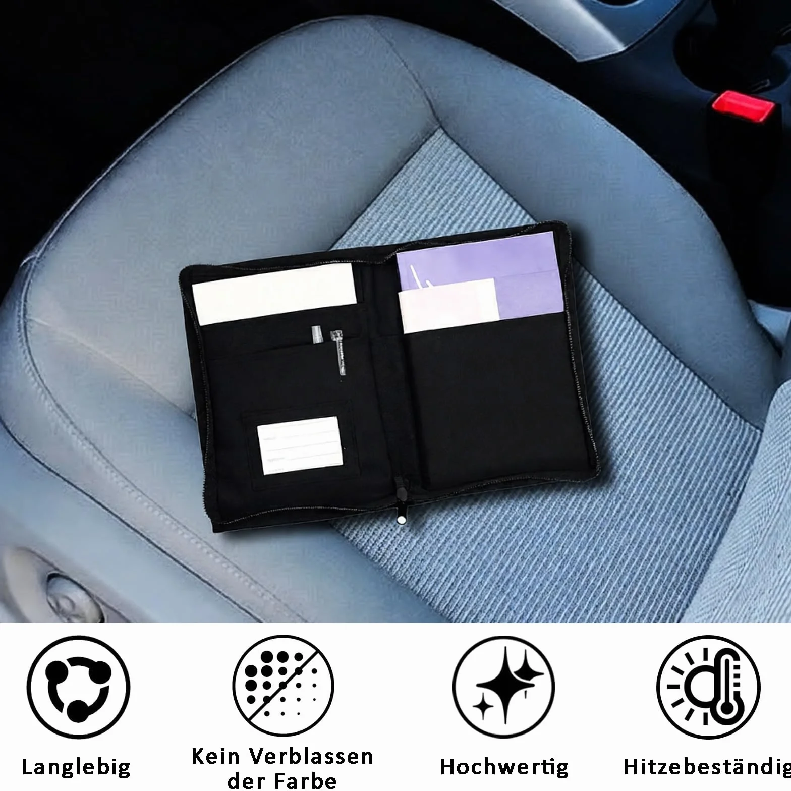 Carpeta de Guantera para Coches, 24 x 17,5 cm Organizador de Guantera, Organizador de Guantera Portátil para Coche, Cartera Organizadora de Guantera, Multiusos Bolsa Con Cremallera de Coche