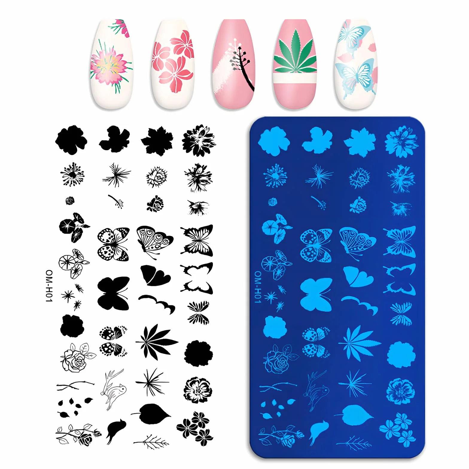 Kit de Estampación para Uñas 7 Piezas Nail Art Stamping Plates Estampador y Raspador