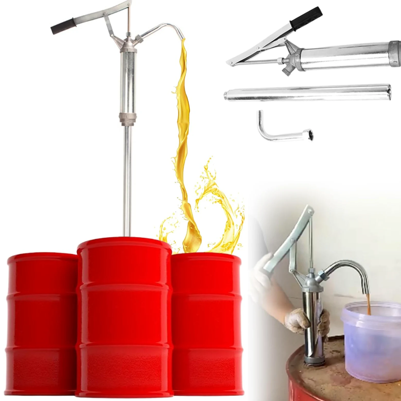 Bombas Manuales para Bidones De Aceite, Bomba De Transferencia De 5-55 Galones, Bomba De Palanca, Tubo De Succión Telescópico De 450-900 Mm, Transferencia Rápida De 28 L/min