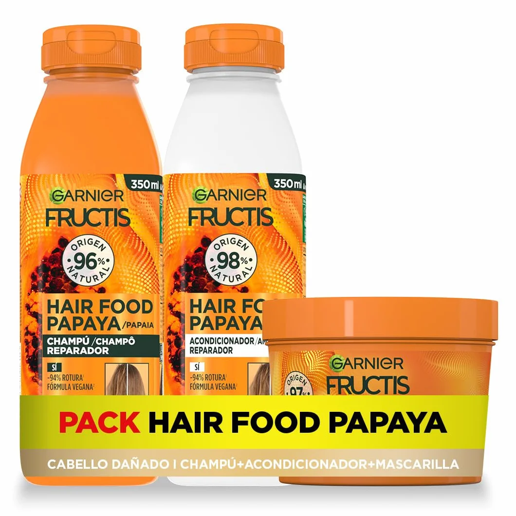 Garnier Fructis Hair Food Papaya Champú Acondicionador Mascarilla Reparación Cabello Dañado 350ml 400ml