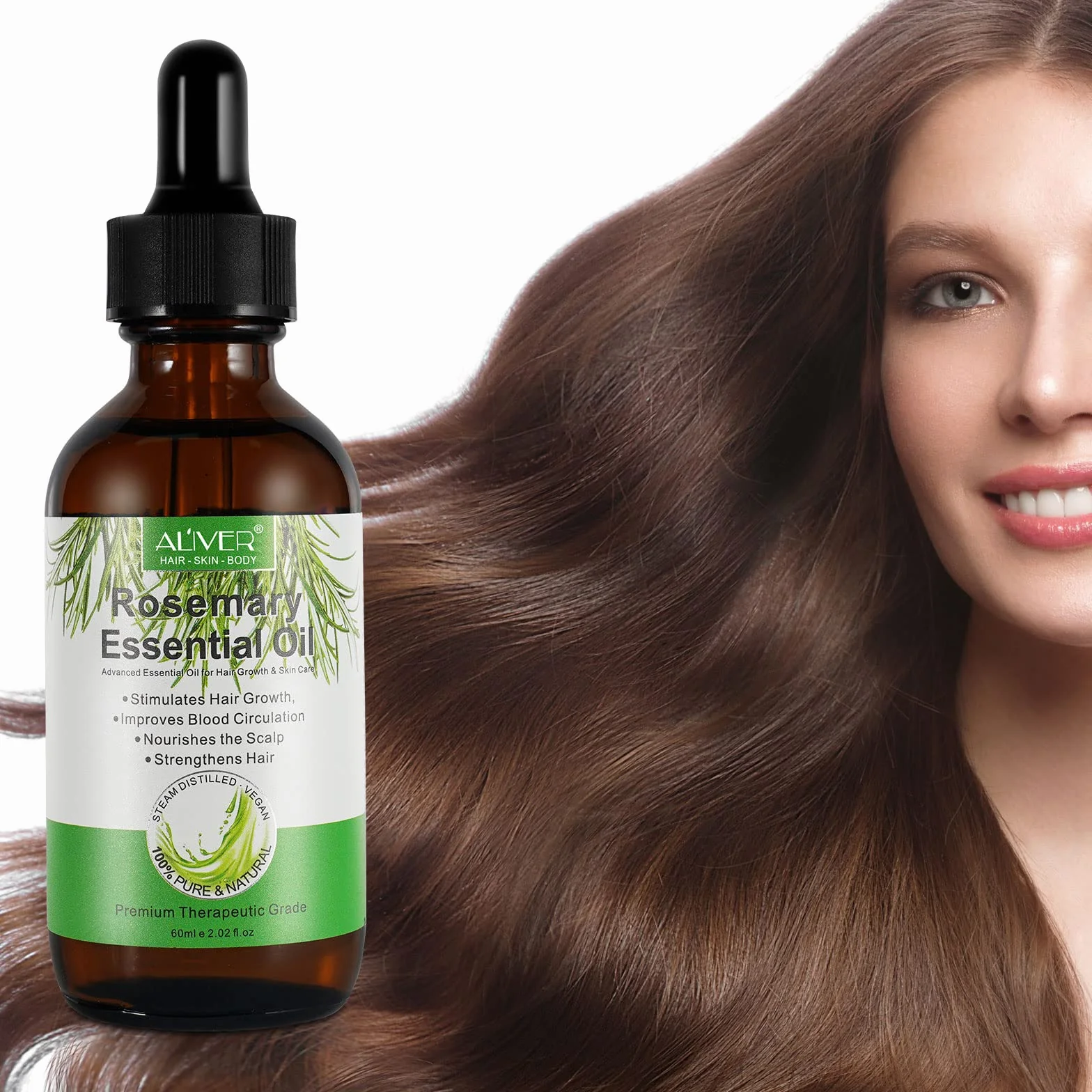 Aceite esencial de romero puro orgánico para el crecimiento del cabello 60ML