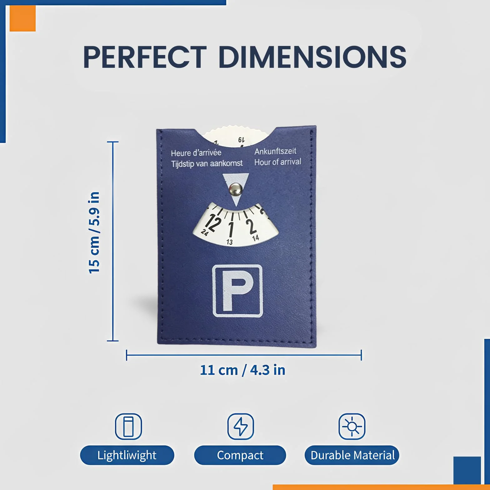 BAUCH Disco de Estacionamiento en Cuero Sintético Azul, 11x15cm Disco Horario Multilingüe, Para Coche & Autocaravana