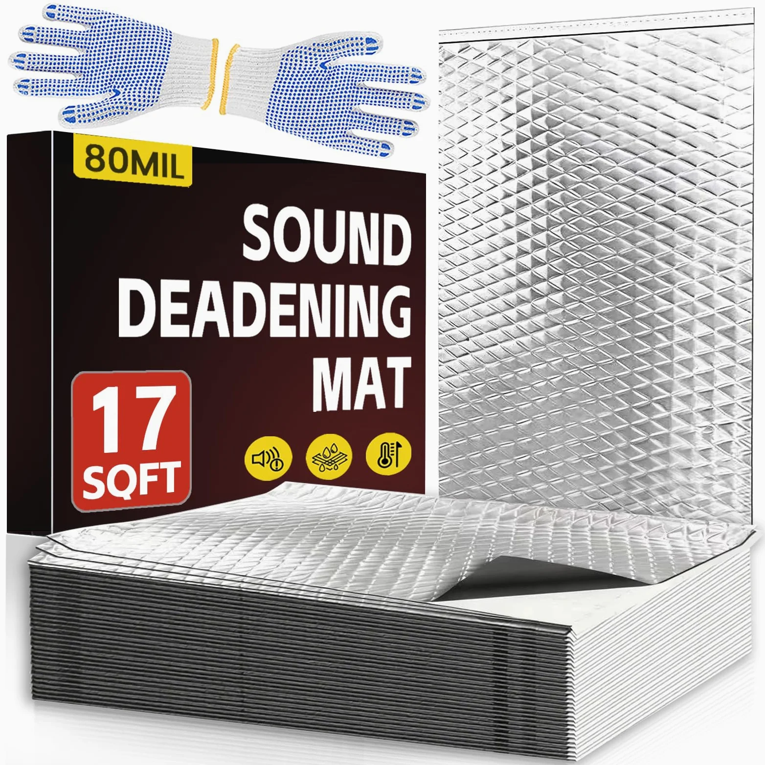 16 alfombrillas de aislamiento acústico para coche, 450 x 250 x 2 mm, de aluminio butilo, autoadhesivas, aislamiento de espuma, ignífugo, resistente a la humedad, resistente al agua