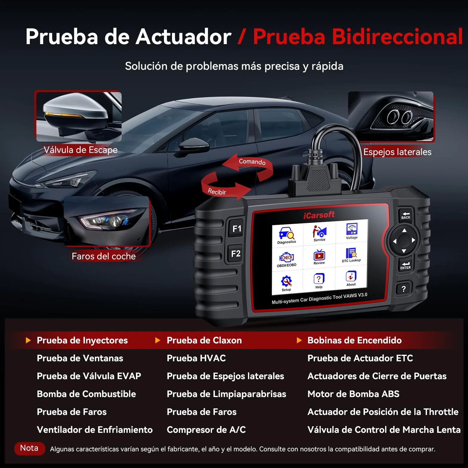 iCarsoft VAWS V3.0 OBD2 Máquina Diagnosis Coche para V.W/AU.DI/Skoda/Seat, Bidireccional Escáner de Todo el Sistema, 42 Funciones Reinicio, Prueba de Batería, Auto Vin, Actualizaciones de por Vida