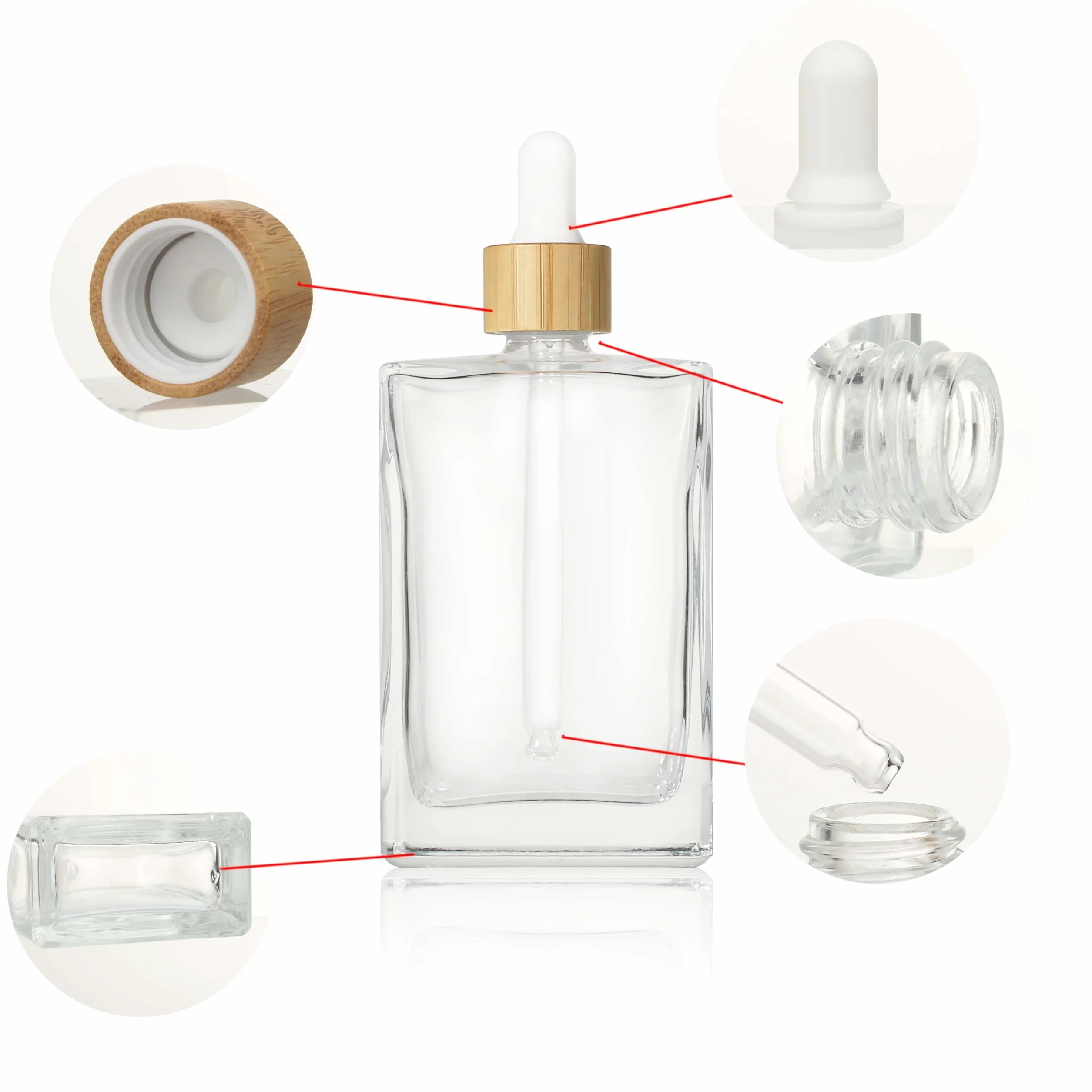COSIDEA 3 botellas de vidrio plano transparente 100 ml para aceites esenciales de viaje