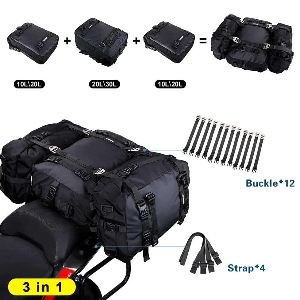 Rhinowalk Bolsa de alforja multifuncional, impermeable, 20 L, para asiento trasero de motocicleta