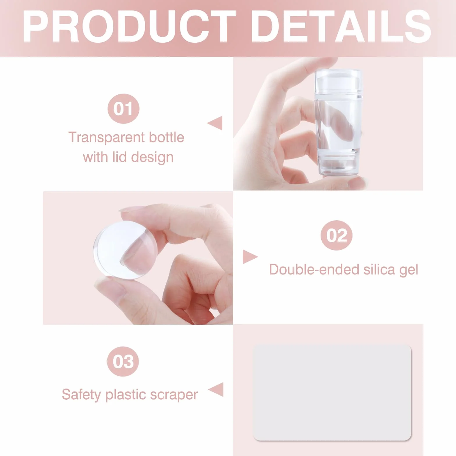 Juego de herramientas de estampación de uñas de silicona, sello de gelatina con raspador, kit de manicura DIY