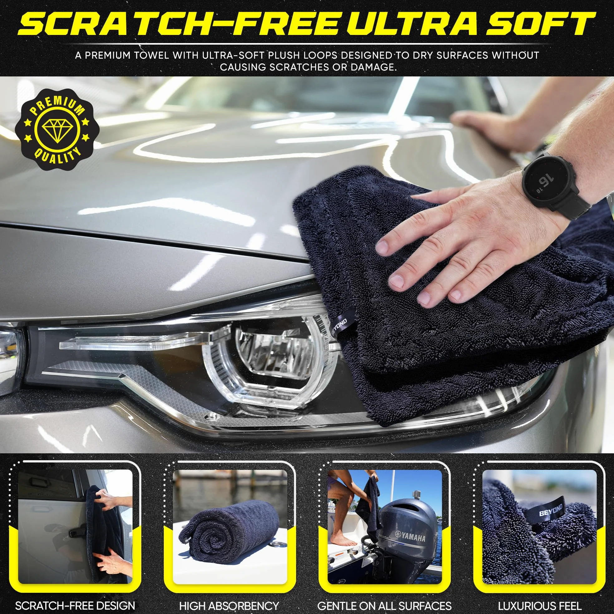 Toalla de secado Beyond | Toalla de microfibra súper absorbente para coches, barcos y limpieza
