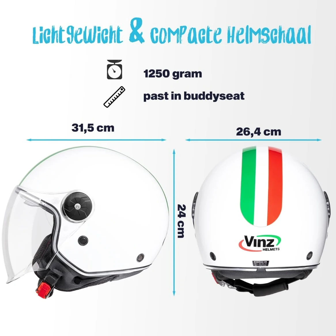 VINZ Neiva Casco Jet con Doble Visera | Casco Scooter & Moto & Ciclomotor | con Visera Solar & Bandera Italiana | ECE 22.06 Homologado | En Tamaño XS - XXL | para Hombre y Mujer