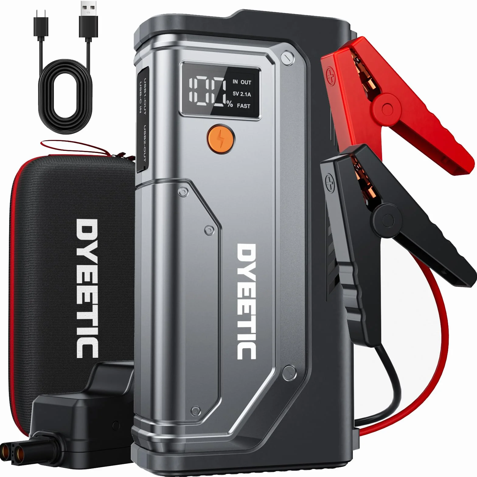 Arrancador de Coche, 6000A Arrancadores de batería de Coche,12V Jump Starter Portátil (para All Gasolina o 10L Diesel) con 18W Carga Rápida, Linterna LED de Emergencia, Cables de Arranque