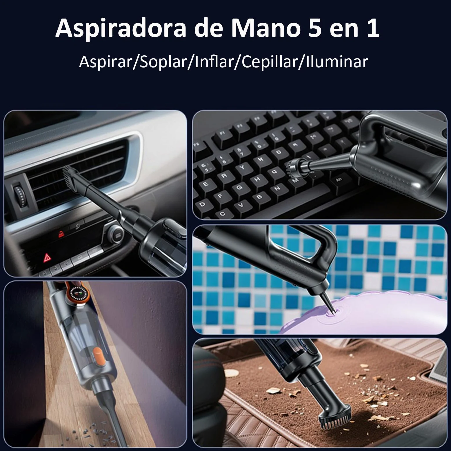 2 En 1 Aspirador de Mano Potente y Soplador Aire Comprimido, 17000Pa Aspiradora sin Cable Coche, Descarga de Polvo Automática con un Toque, 2 Niveles, Ideal para Pelo de Mascotas, Coche, Hogar