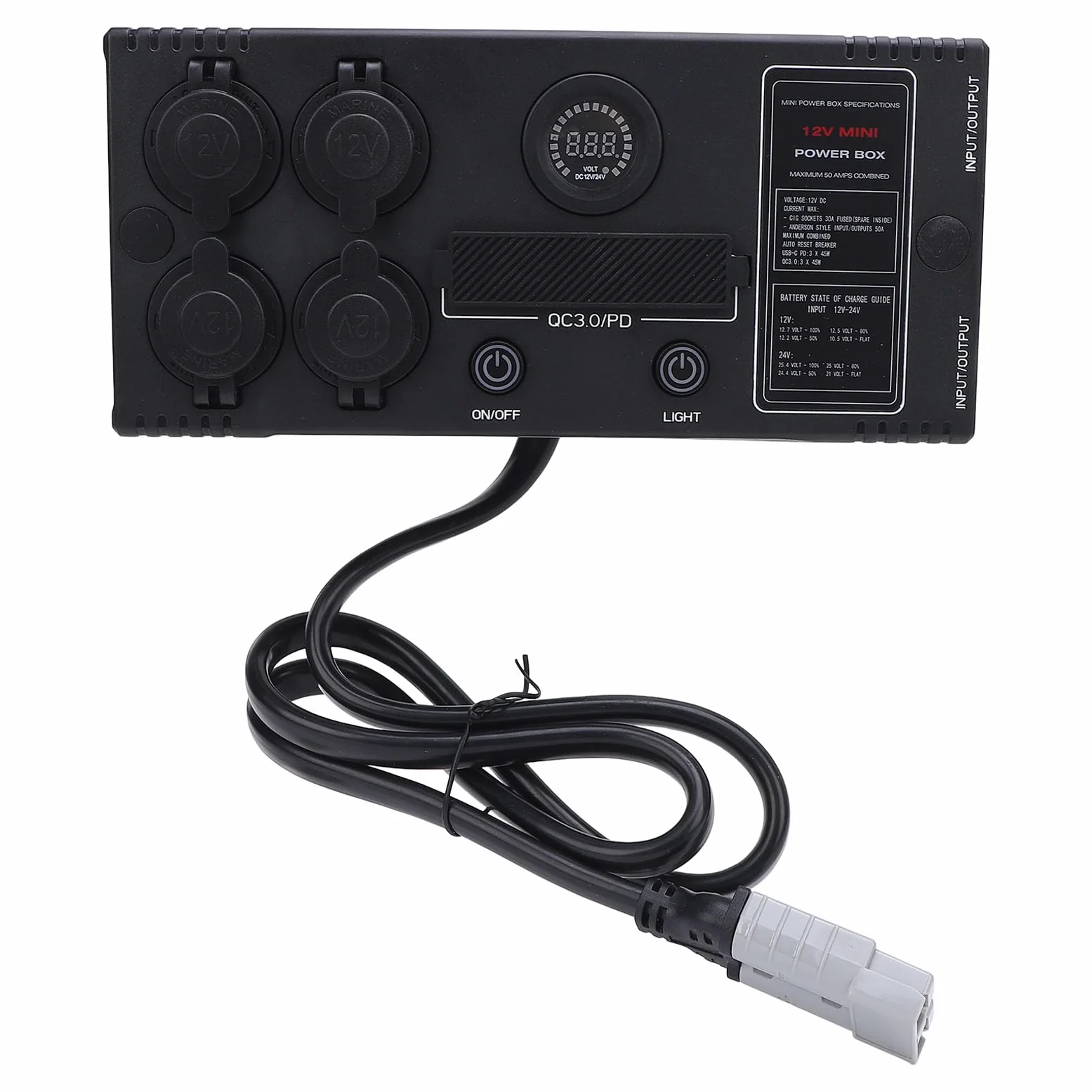 Hub de Control Portátil de 12 V Conector Anderson USB C QC3 0 Carga Rápida con Medidor de Voltaje LED para Respaldo de Emergencia de Barco Solar RV por Tierra