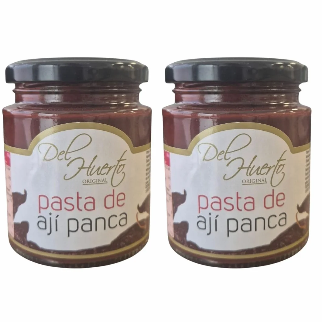 Pasta de Ají Panca Peruano Del Huerto Pack 2 x 212 g Frasco de Cristal Ají Rojo Suave Tradicional