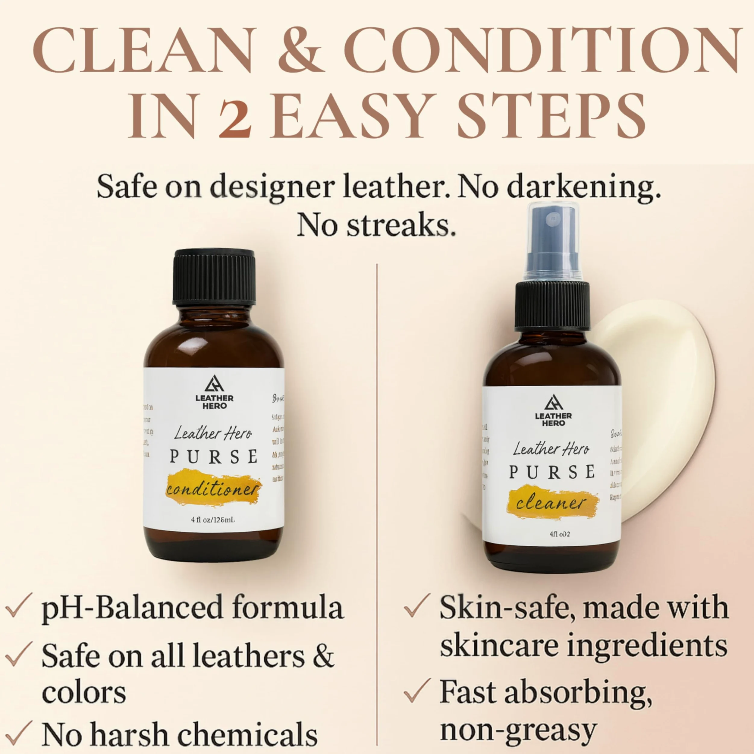 Leather Hero Kit de acondicionador limpiador de monedero, Claro, 120mL