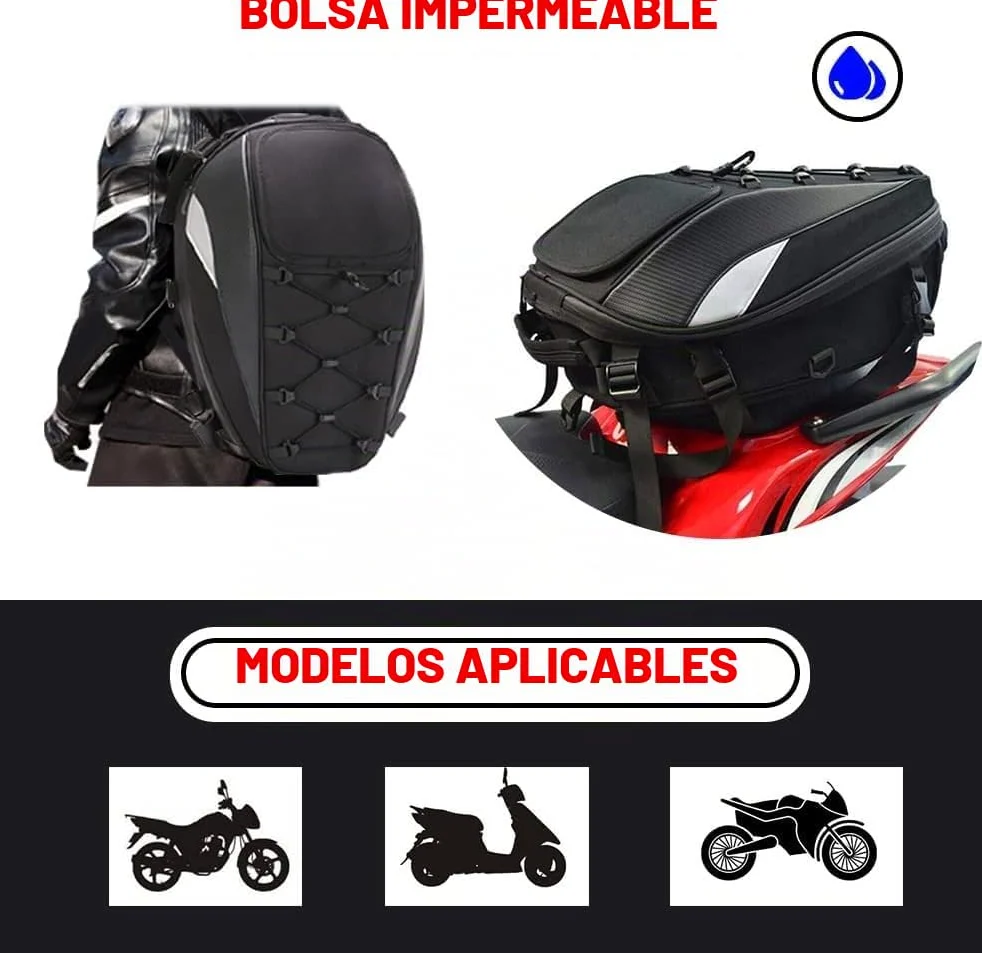 JFG RACING Bolsa Asiento Trasero Moto,Mochilas Moto,Bolsa de Almacenamiento Trasero Doble Uso para Maletas y Casco Bolsas Universales para Motocicleta