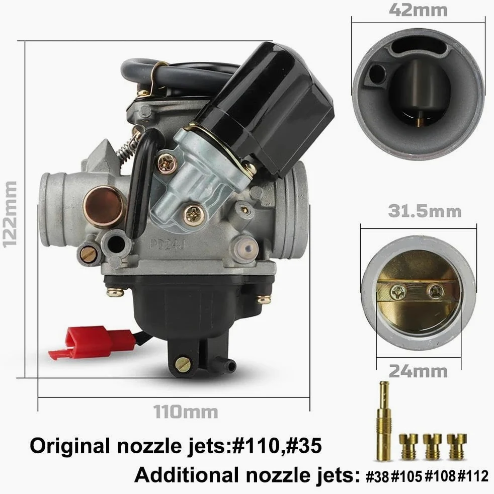 Carburador Power Carb Carburador PD para GY6 Motocicleta Motor 125cc 150cc con Válvula Drenaje Metal Carburador Potente 24mm