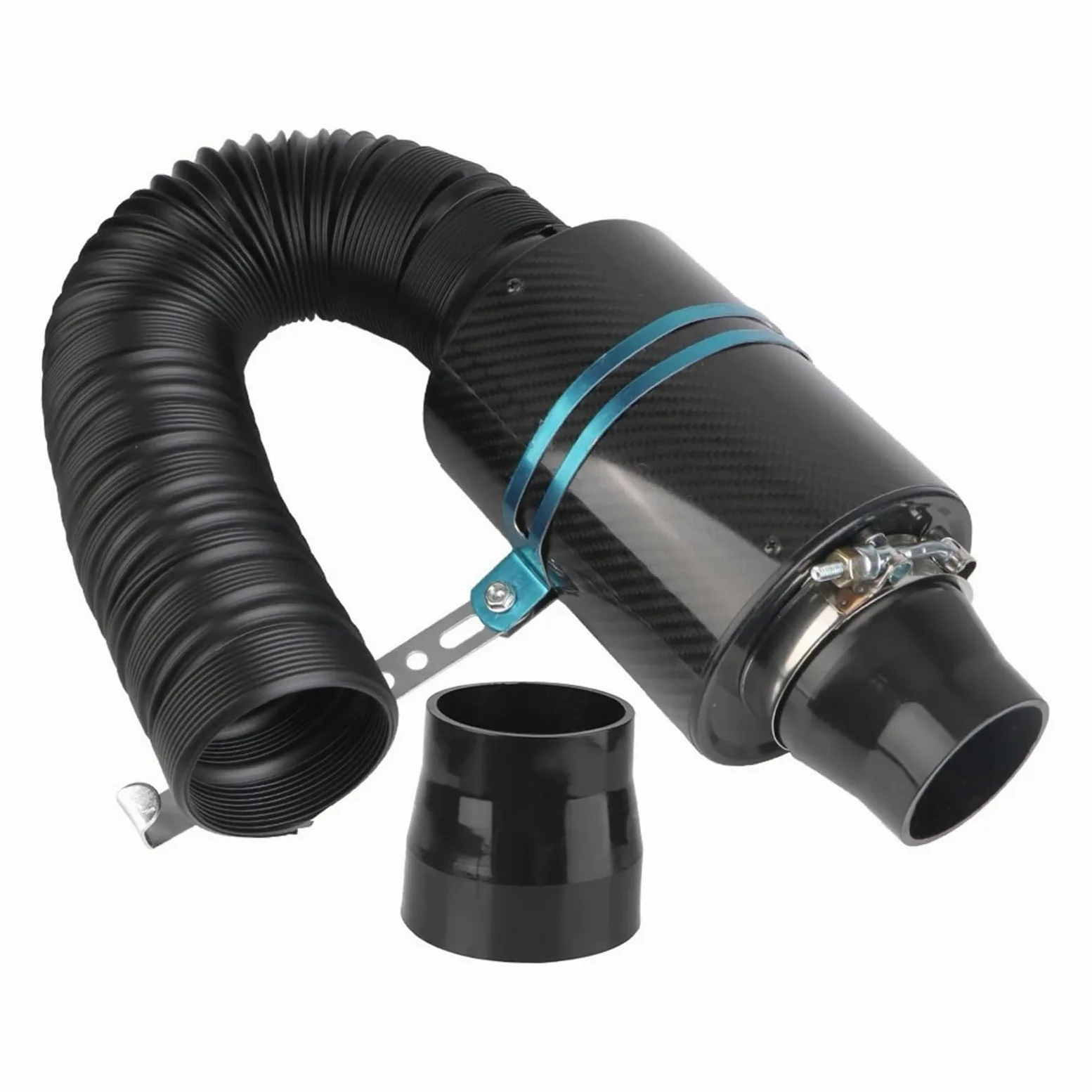 Conjunto de filtro de aire Caja de aire Filtro de aire frío de fibra de carbono para coche, caja de filtro de entrada de fibra de inducción cerrada, Kit de manguera de tubo Universal, 1 Juego