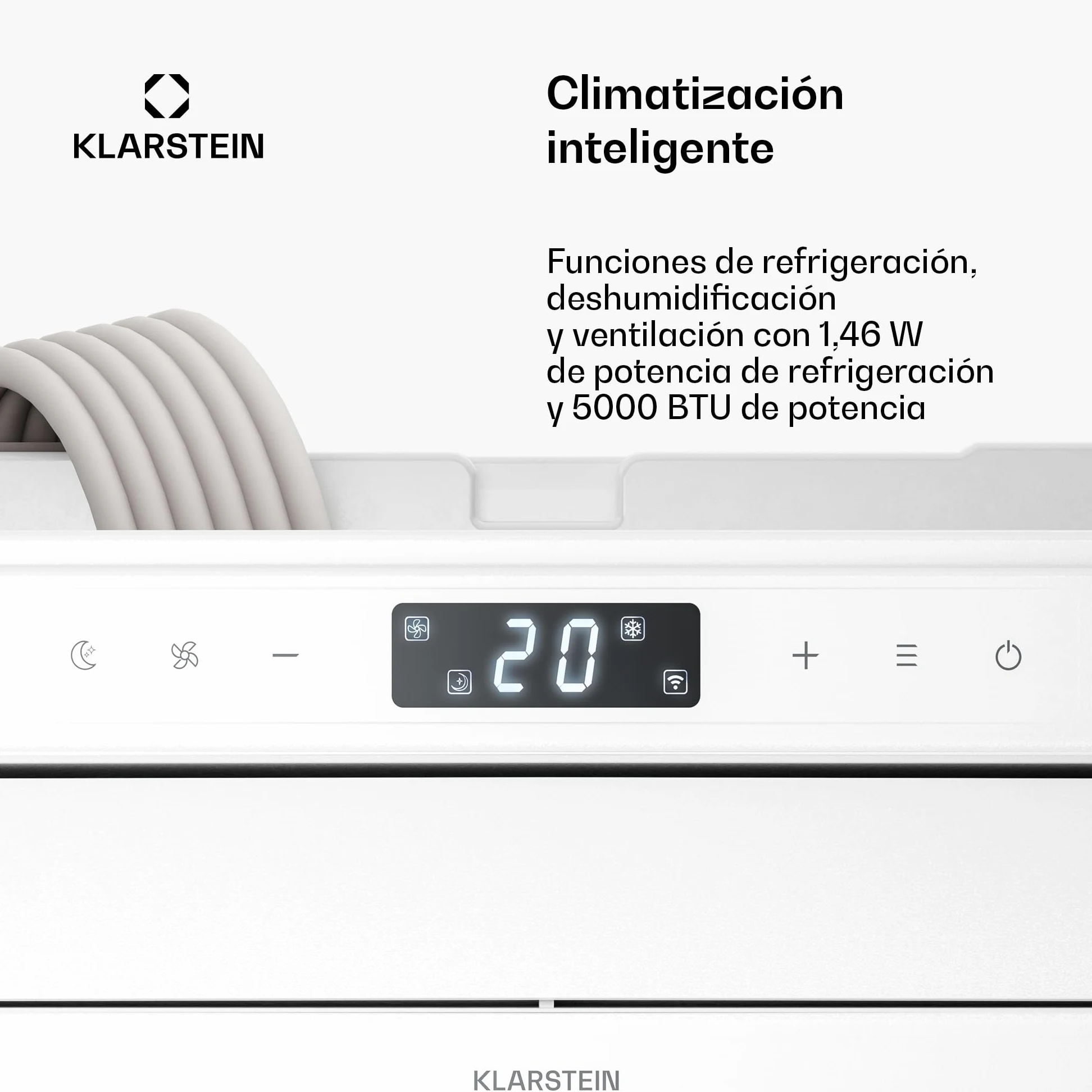 Klarstein Chillavan Aire Acondicionado Portátil 5000 BTU 20 m² Control por App LED 3 en 1 Enfría Deshumidifica Ventila Eficiente A Silencioso