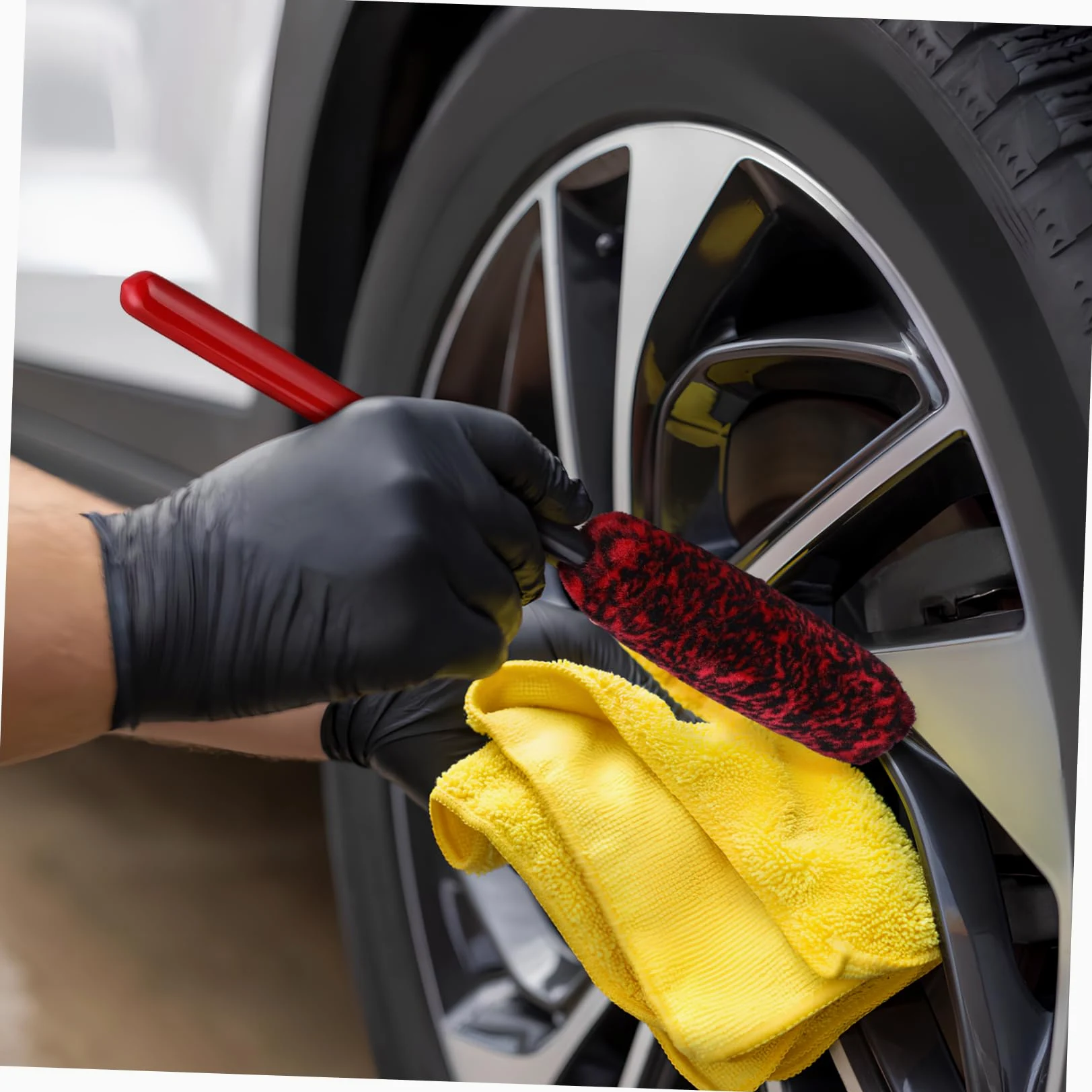 MAGICLULU 3 Series Cepillo De Limpieza De Neumáticos Automóvil Largo Lavar Cepillo para Neumáticos Cepillo De Lavado De Coche Cepillo De Rueda para Detallar Autos Lana Rojo 3 Piezas*3