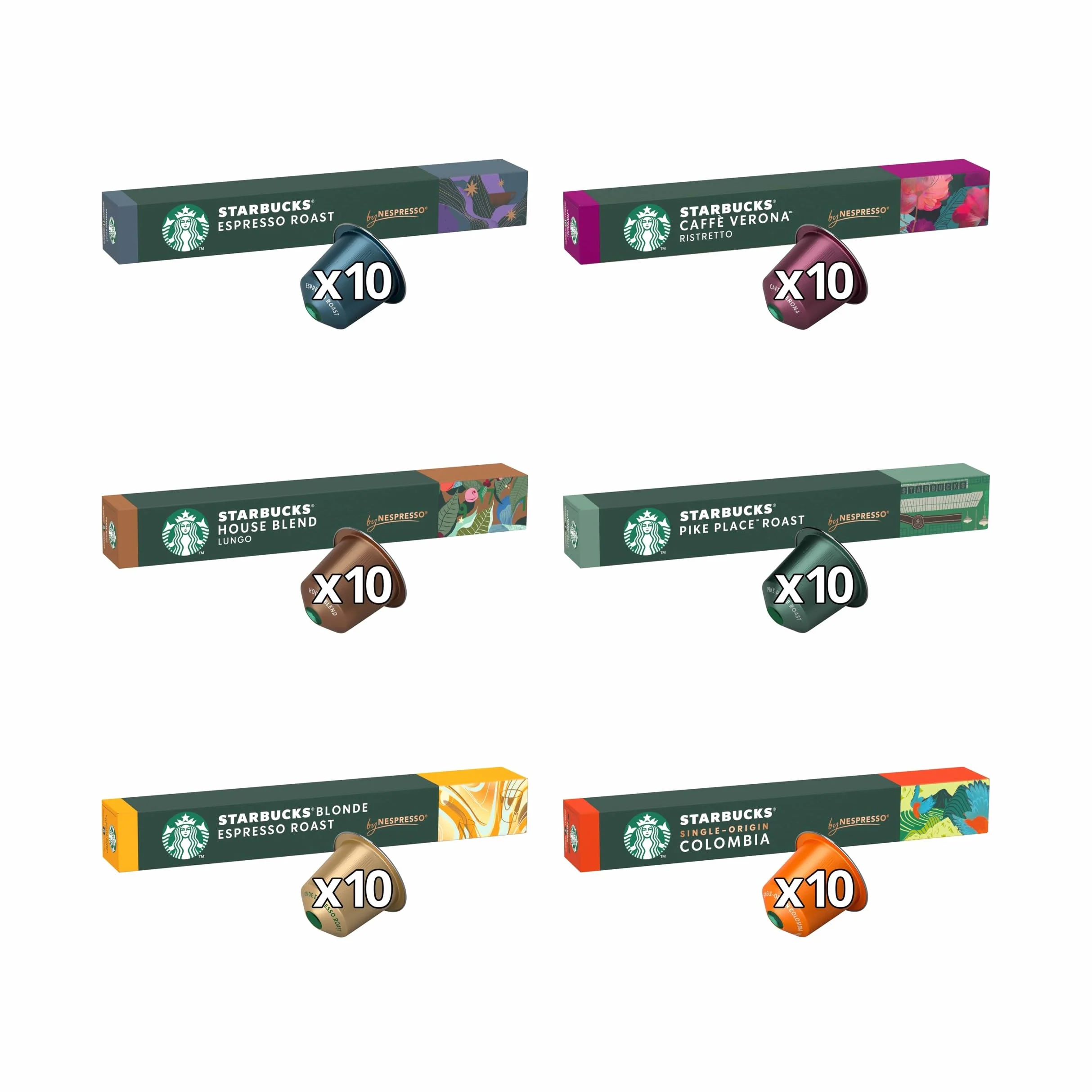 STARBUCKS Paquete Variado de Nespresso, Cápsulas de Café 6 x 10 (60 Cápsulas)