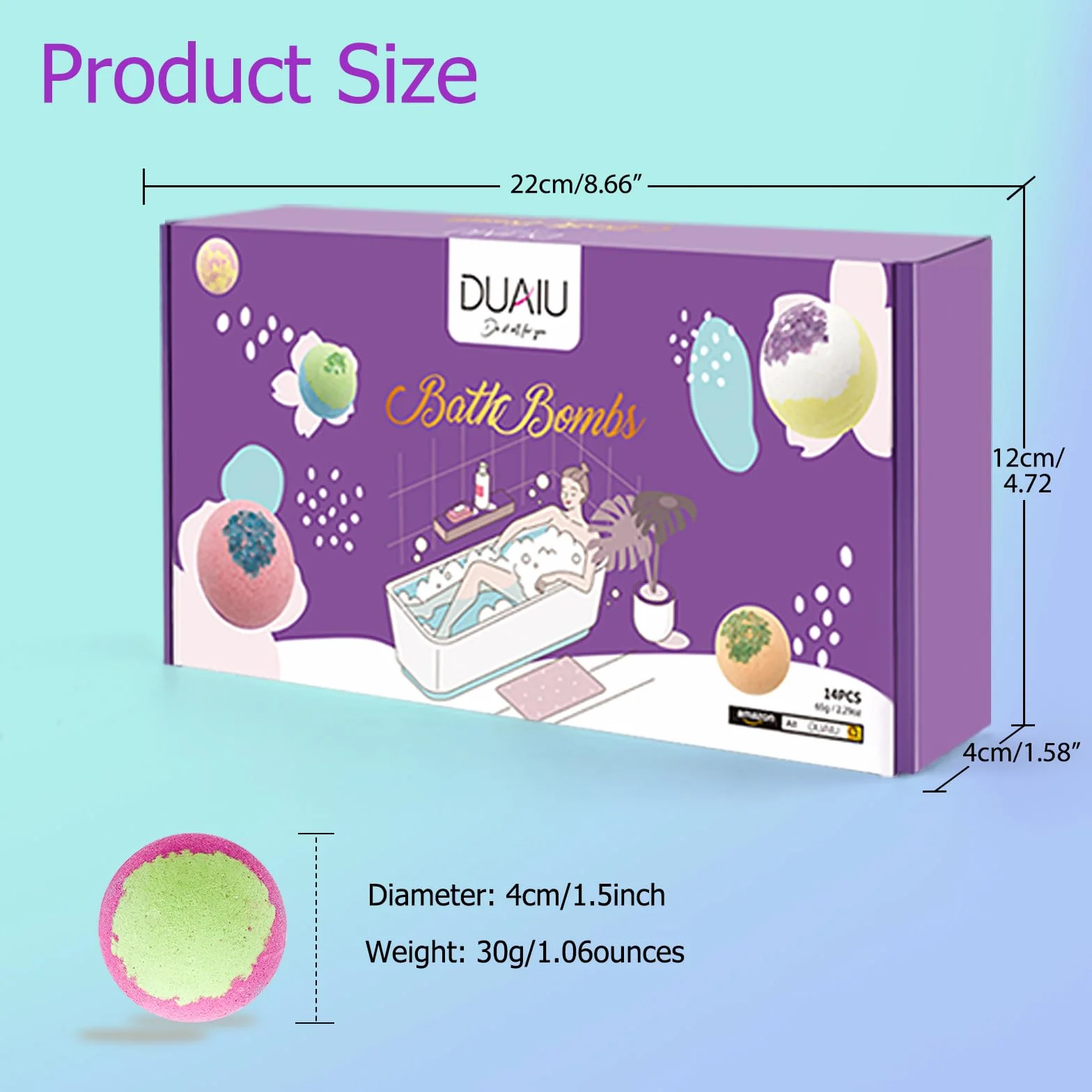 Bombas de Baño Naturales para Niños - Set 14 Bolas con Aceites Esenciales Regalo