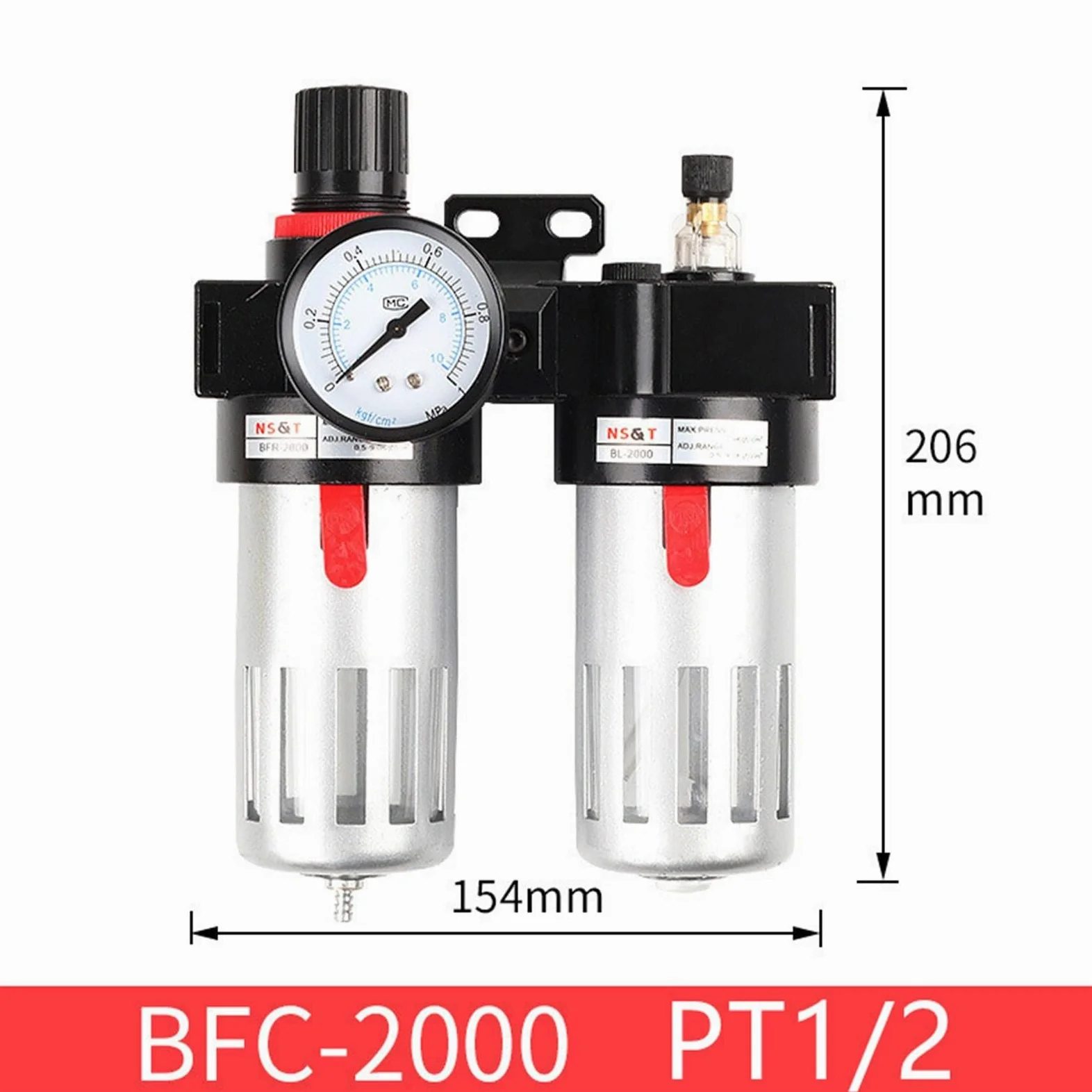Procesador de Aire BFC2000 Válvula Reductora de presión neumática Válvula reguladora Filtro Separador de Aire, Aceite y Agua BFC3000 4000(BFC2000)