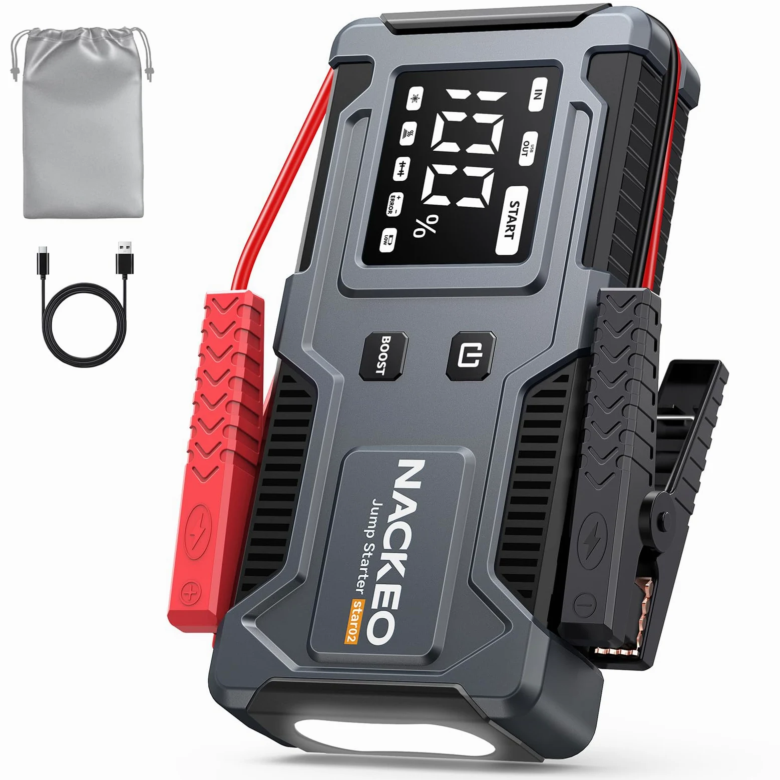 Arrancador de Coches 8000A 12V Jump Starter con Cables Integrados Linterna LED