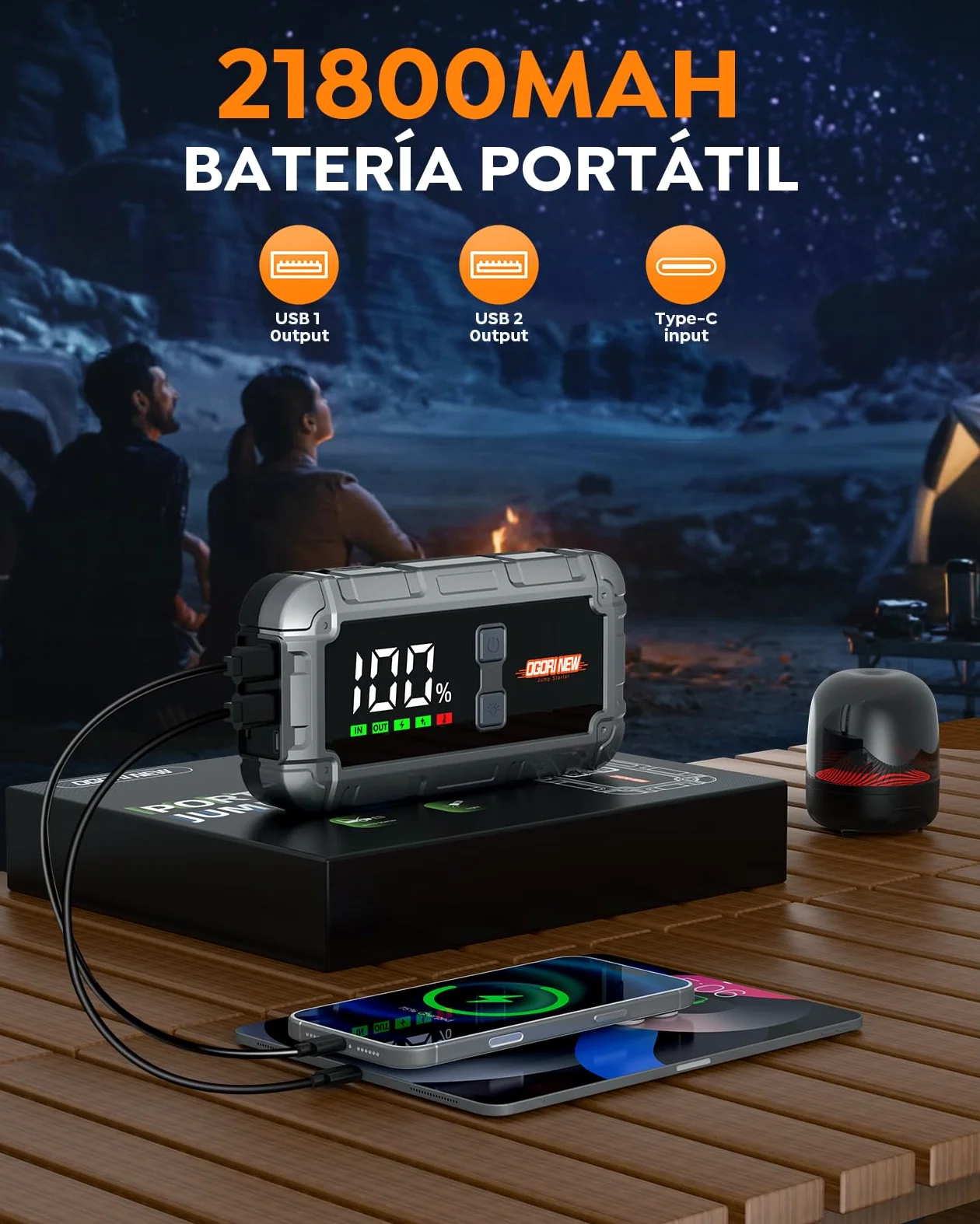 Arrancador de Coche, 7000A Arrancador de Baterias de Coche,12V Arrancador de Coches Portatil para 10L Gas o 8L Diesel,Jump Starter con Pantalla LCD y Linterna LED de 3 Modos