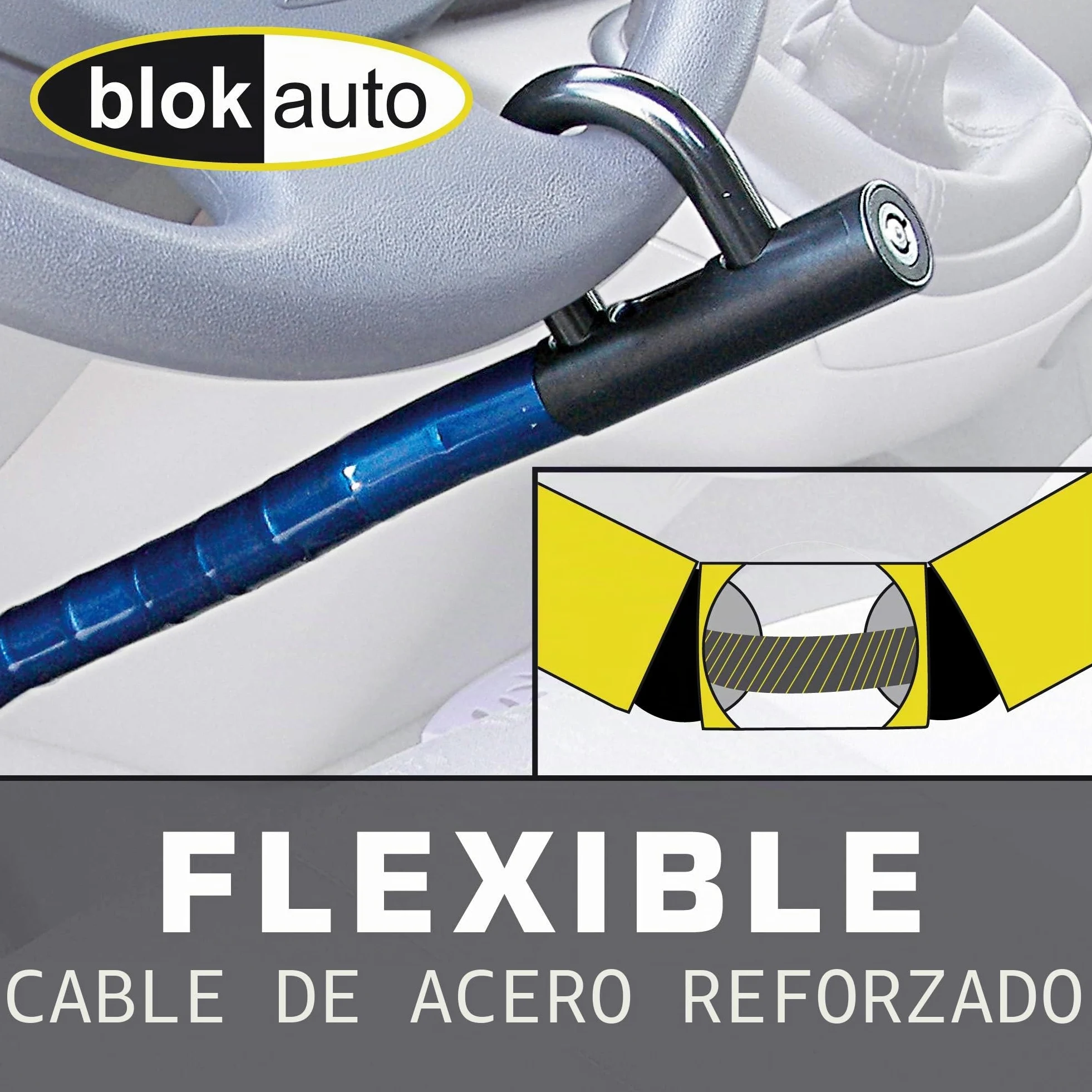 905/B Antirrobo Coche Volante Pedal Flexible, Cable de Acero Articulado, Ajustable Alta seguridad, Bloqueo Inmovilizador Antirobo Freno Embrague para Auto, Furgoneta, Caravana Camper