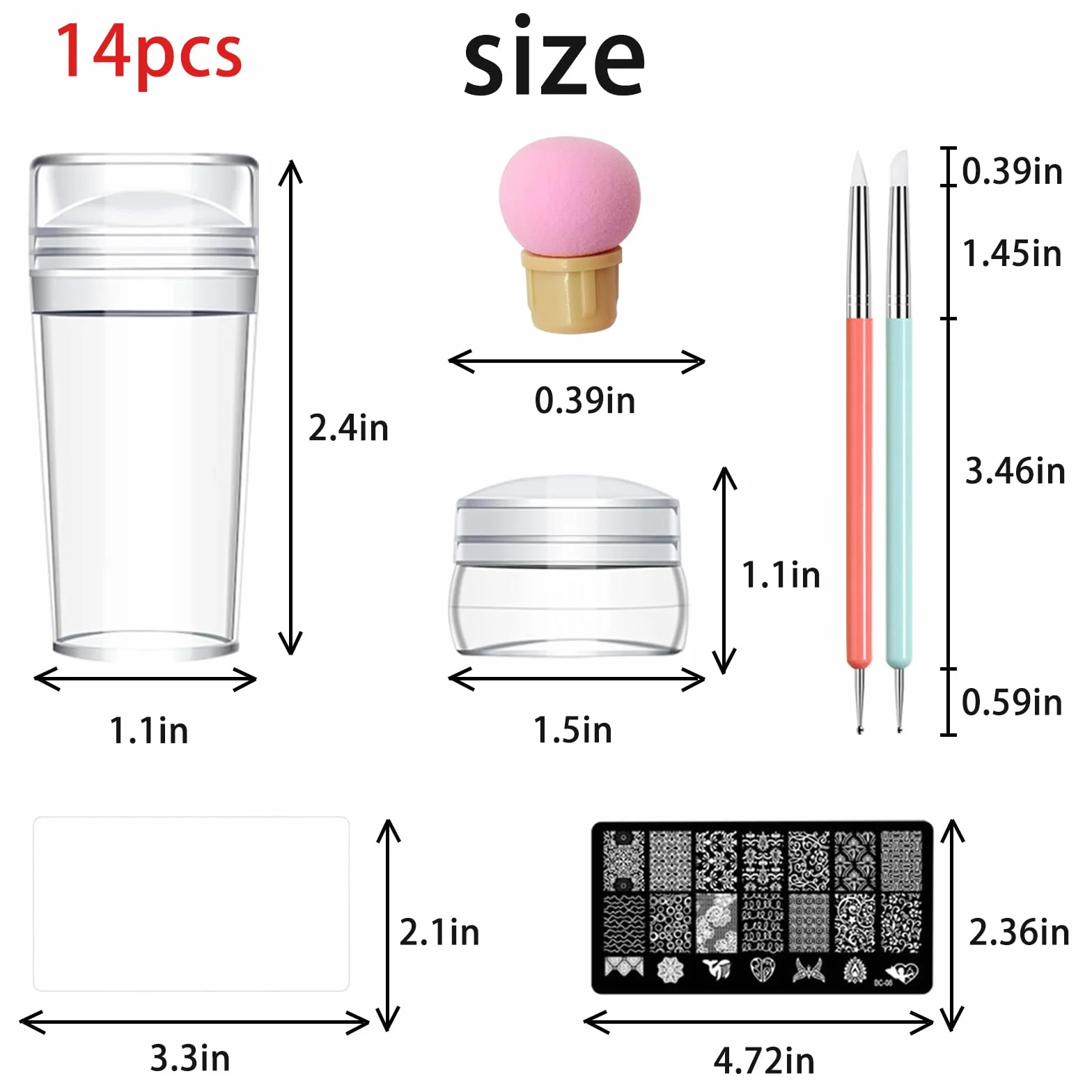 Nail Art Stamper,14 Pcs Placas Estampacion Uñas Nail Stamping Kit,Sellos De Silicona Transparente,Estampador Para Uñas Con Raspador