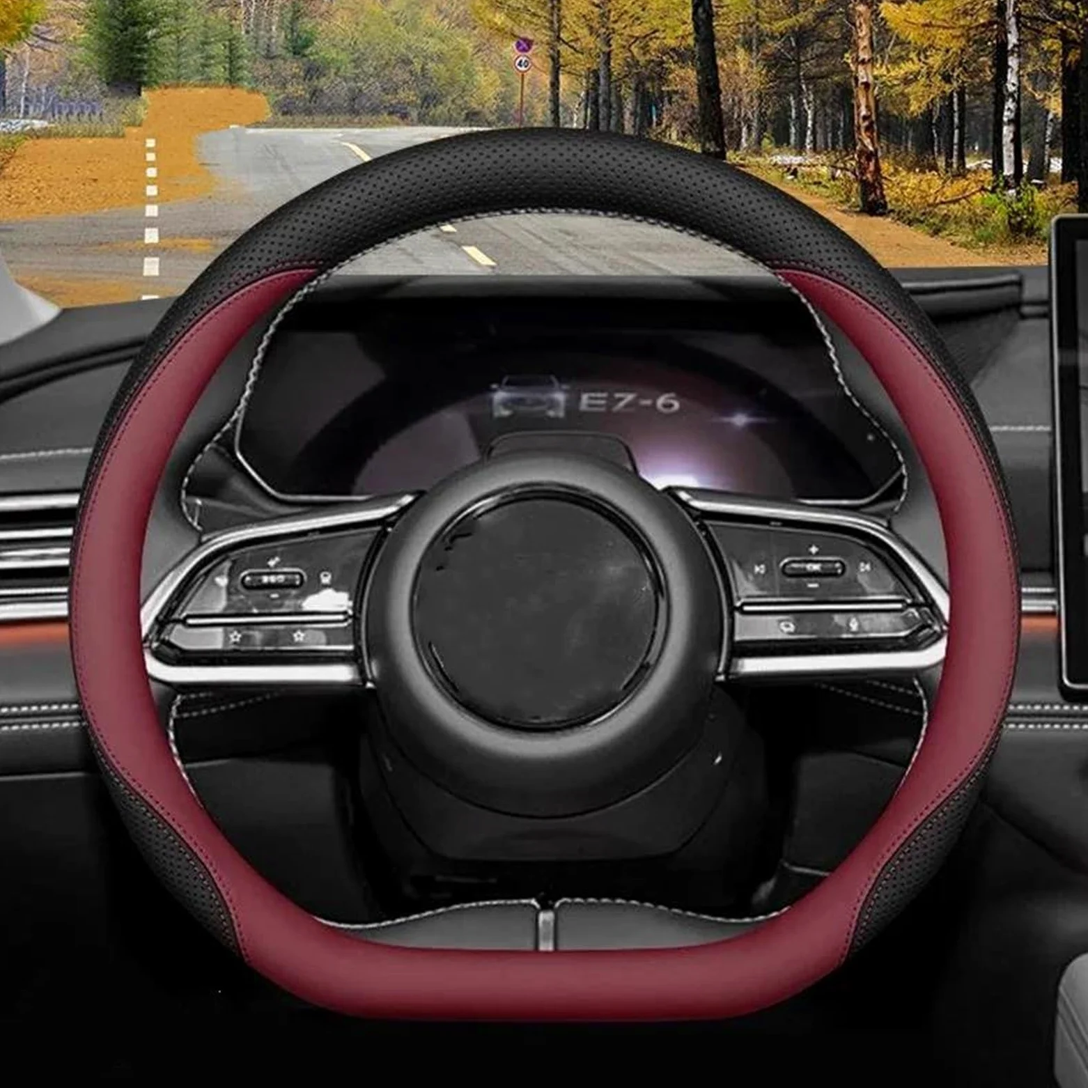 Funda para Volante Coche para Mazda EZ6 2024 Interior De Cuero Transpirable Color Accesorios(Type F)