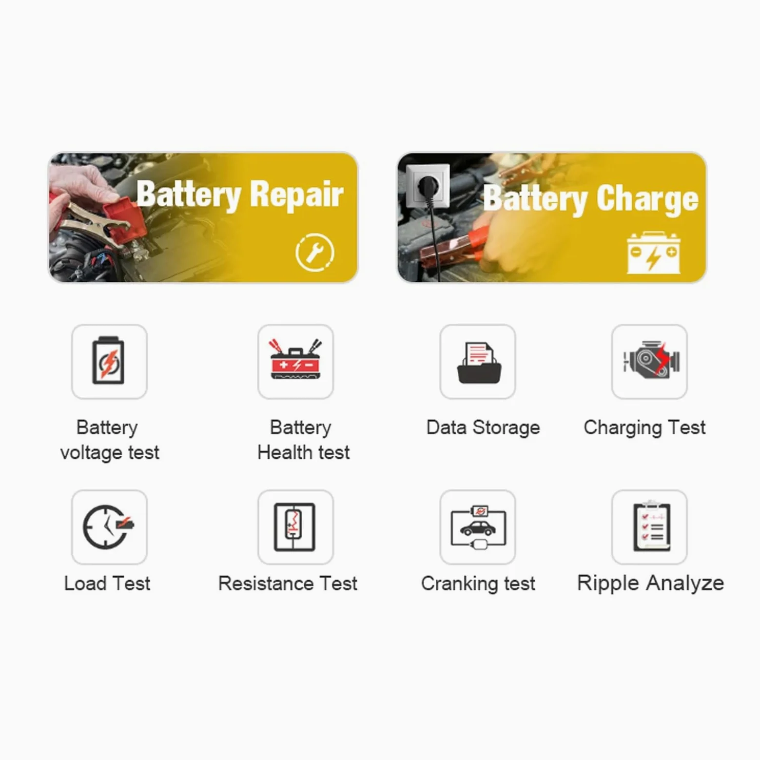 Comprobador de baterias de coche Kw510 Tester de batería de automóvil Reparación de pulsos de automóviles Cargadores de batería automotriz Herramienta de mantenimiento de dispositivos de diagnóstico a